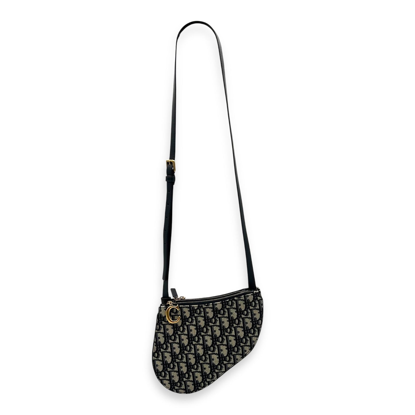 Saddle Crossbody Bag Blue in Jacquard, Gold hardware
