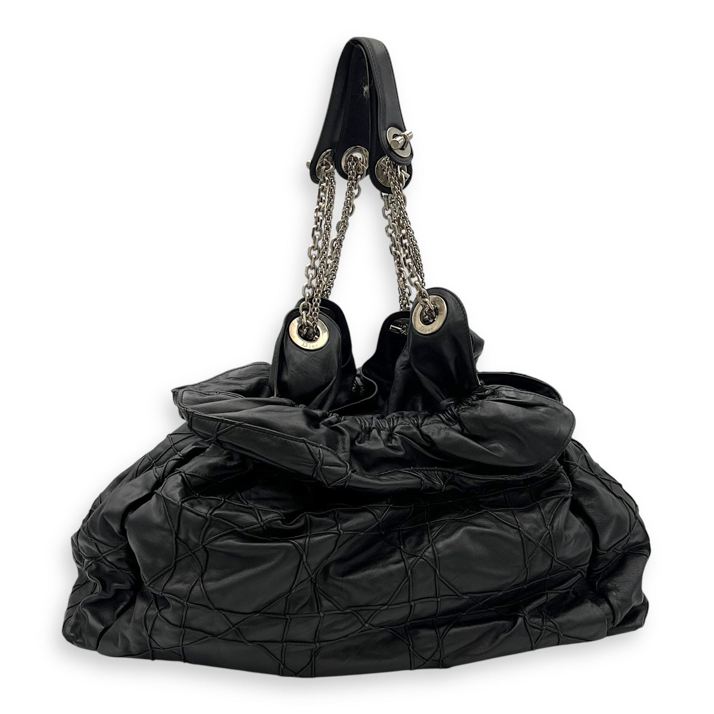 Cannage Shoulder Bag Black in Lambskin, Silver hardware