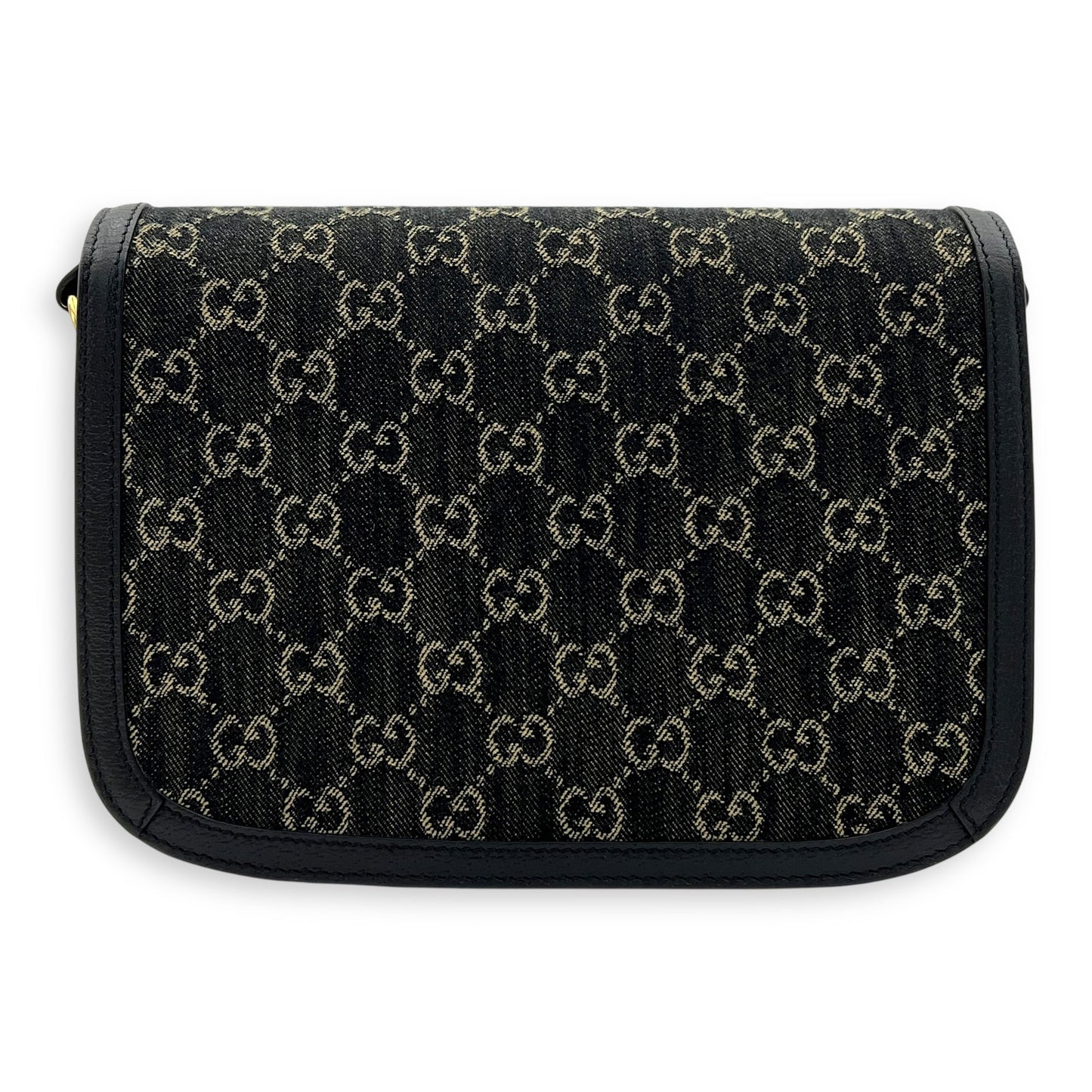 Horsebit 1955 Shoulder Bag Black in Denim, Gold hardware