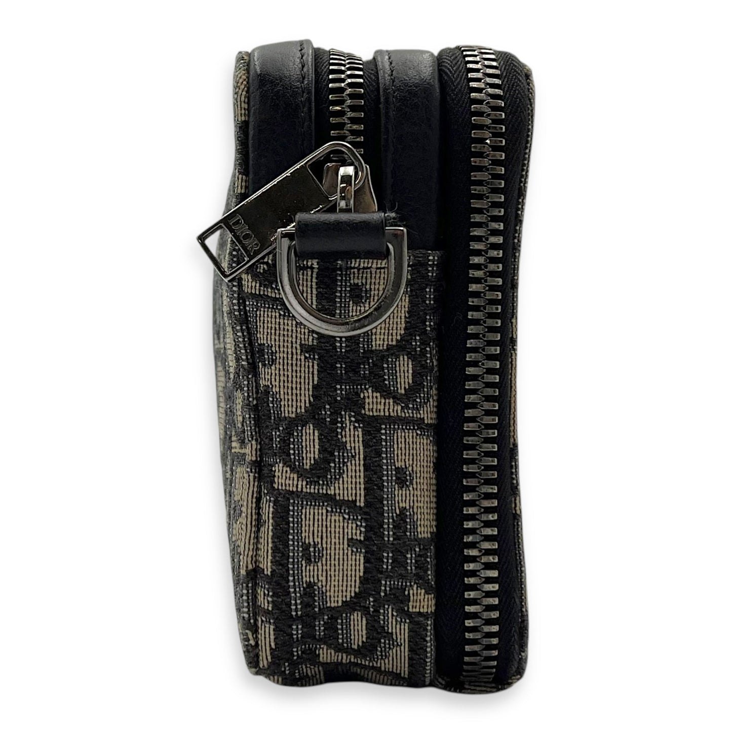 Zipped Pouch Oblique Blue Crossbody Bag in Jacquard, Silver hardware