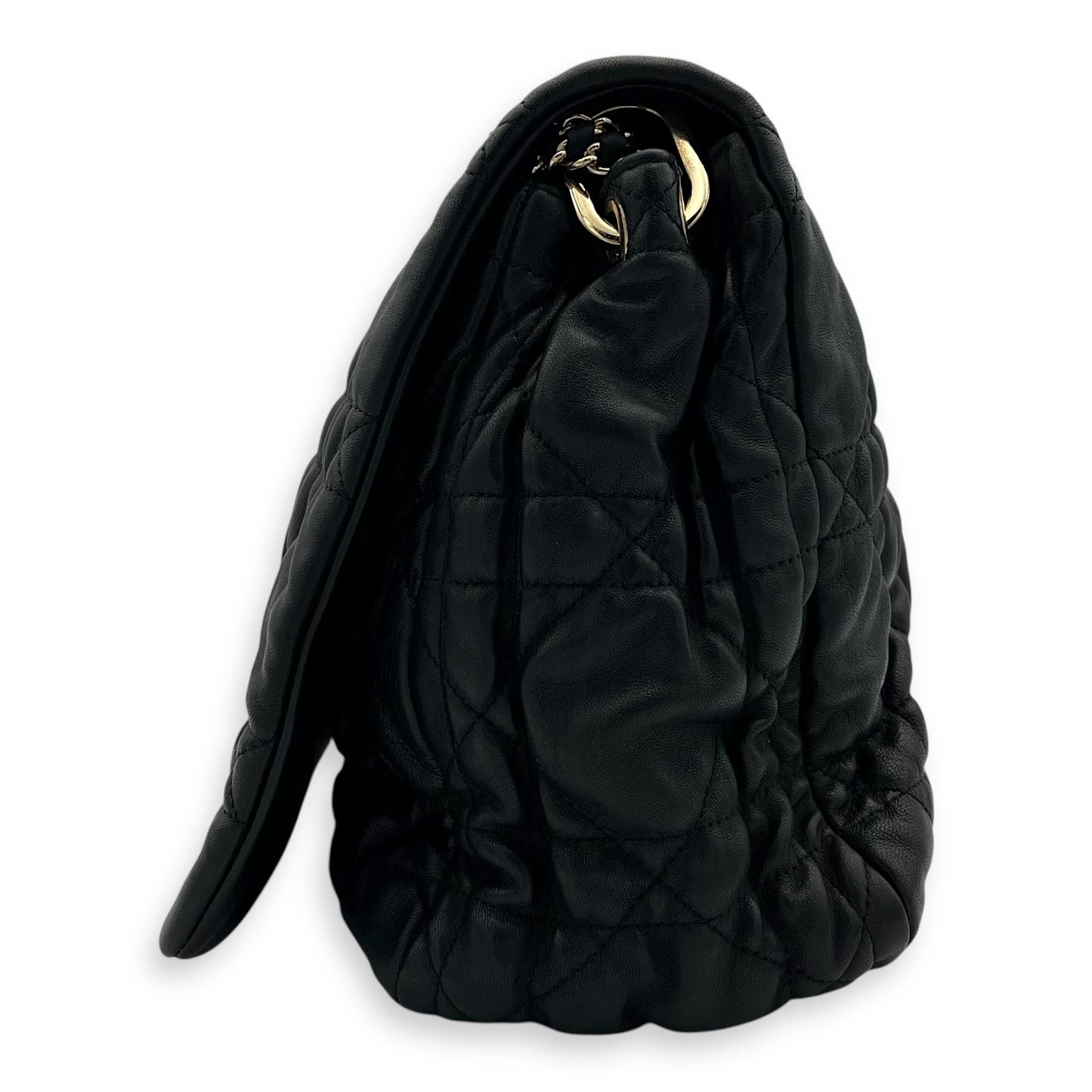 Cannage Shoulder Bag Black in Calfskin, Gold hardware