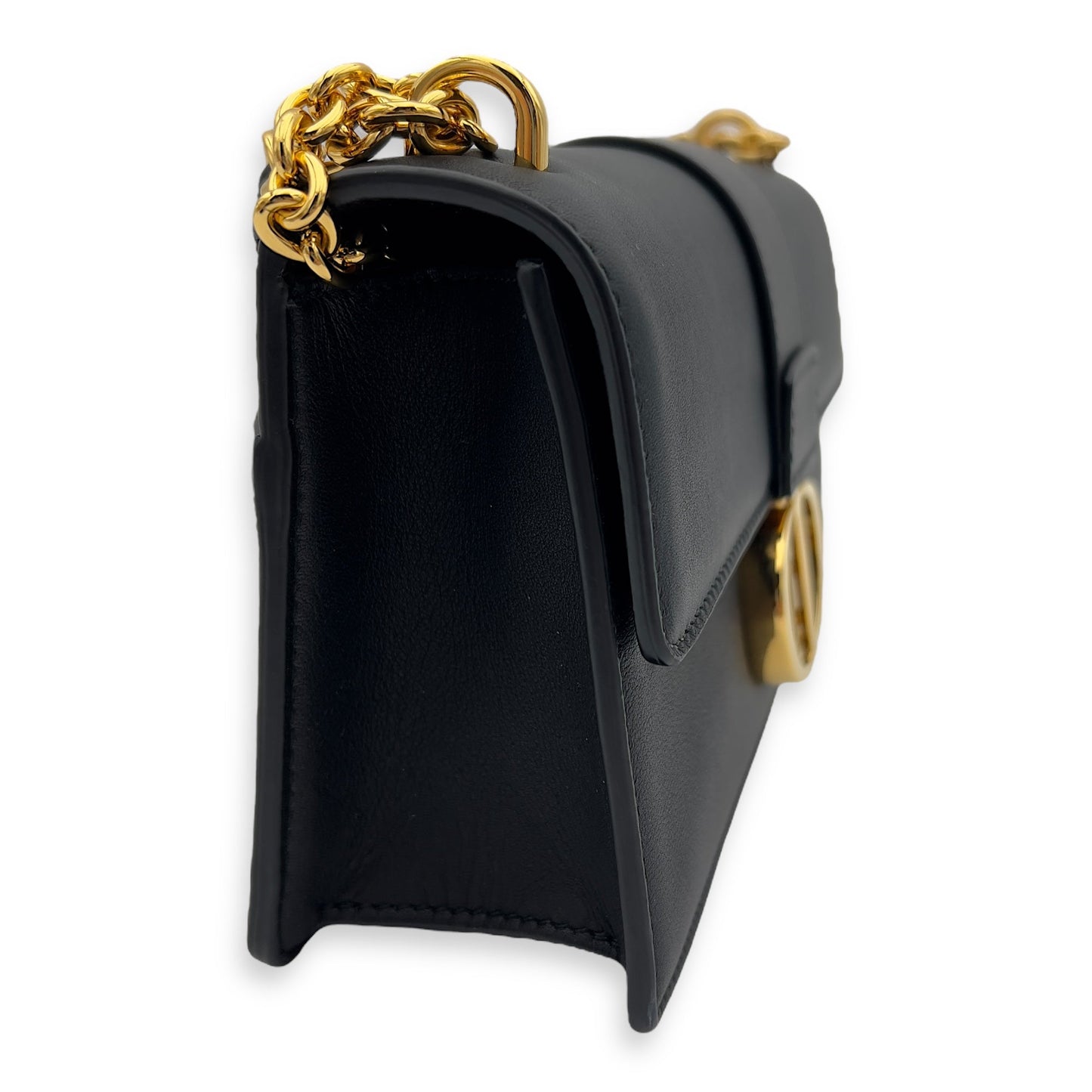 30 Montaigne East West Black Shoulder Bag in Calfskin, Gold hardware