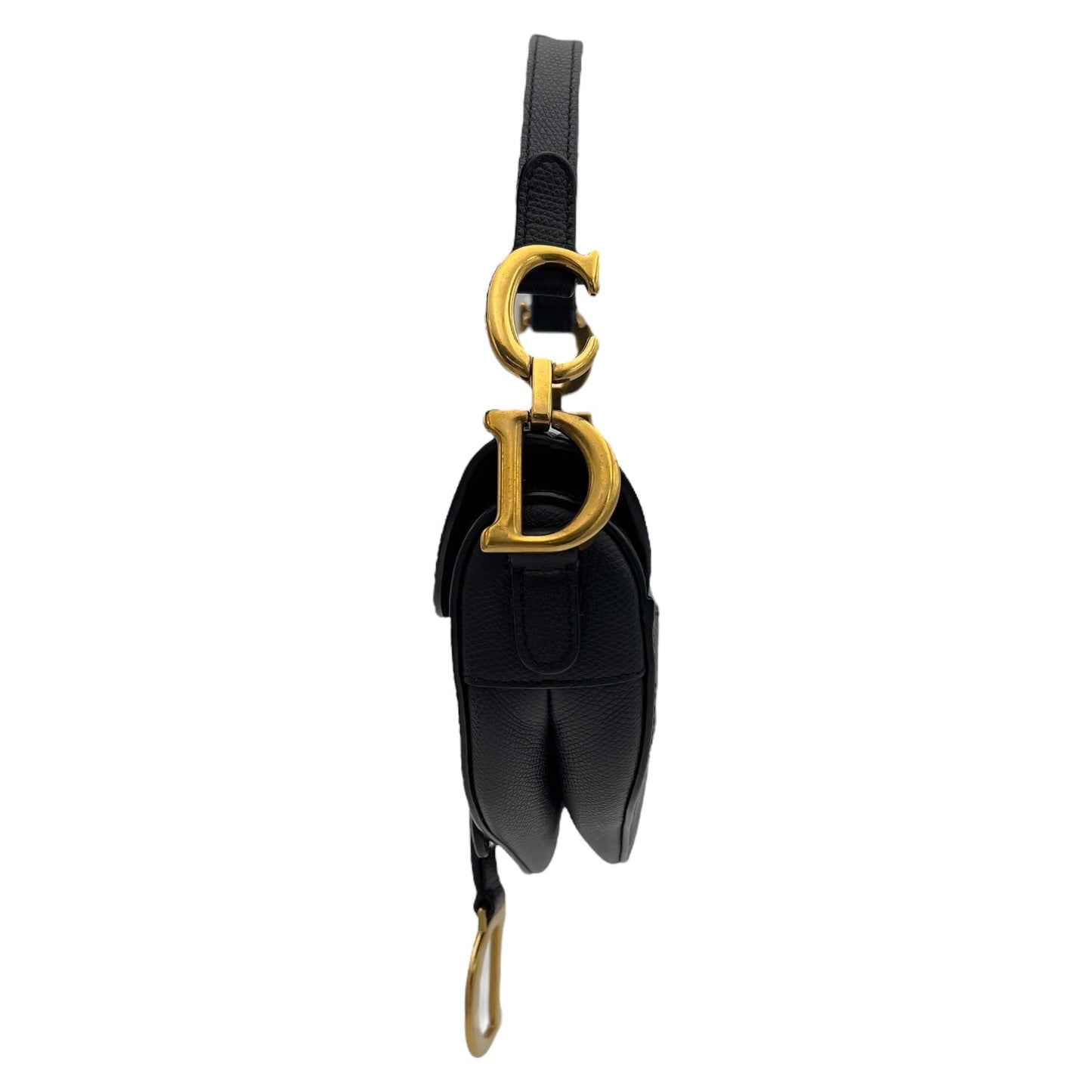 Saddle with Strap Mini Black Crossbody Bag in Calfskin, Brushed Gold hardware