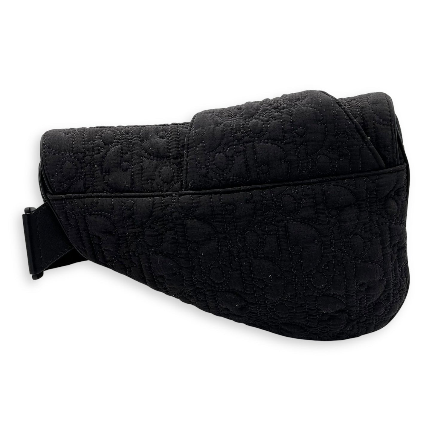 Saddle Crossbody Bag Black in Nylon, Silver hardware