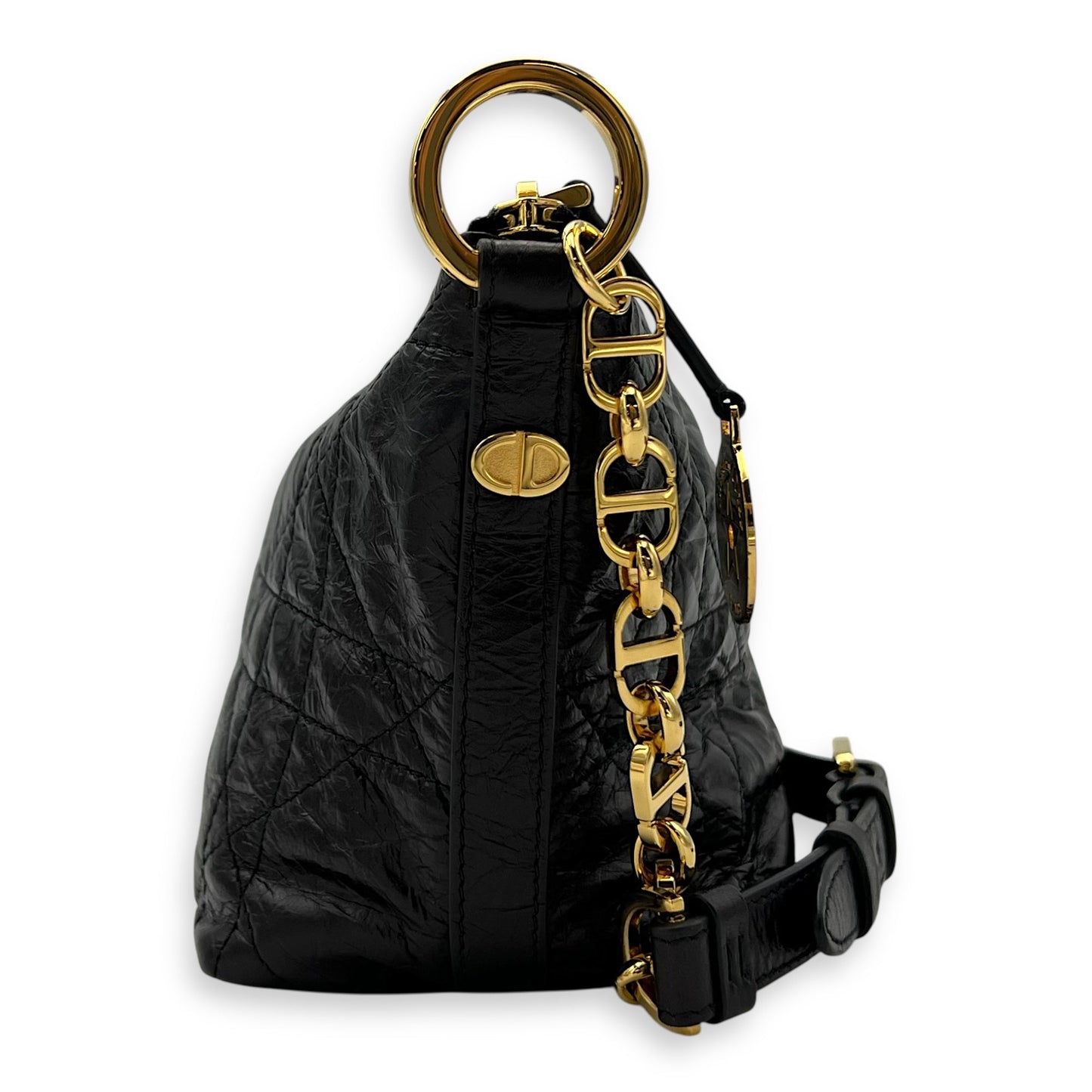 Hobostar Shoulder Bag Black in Calfskin, Gold hardware