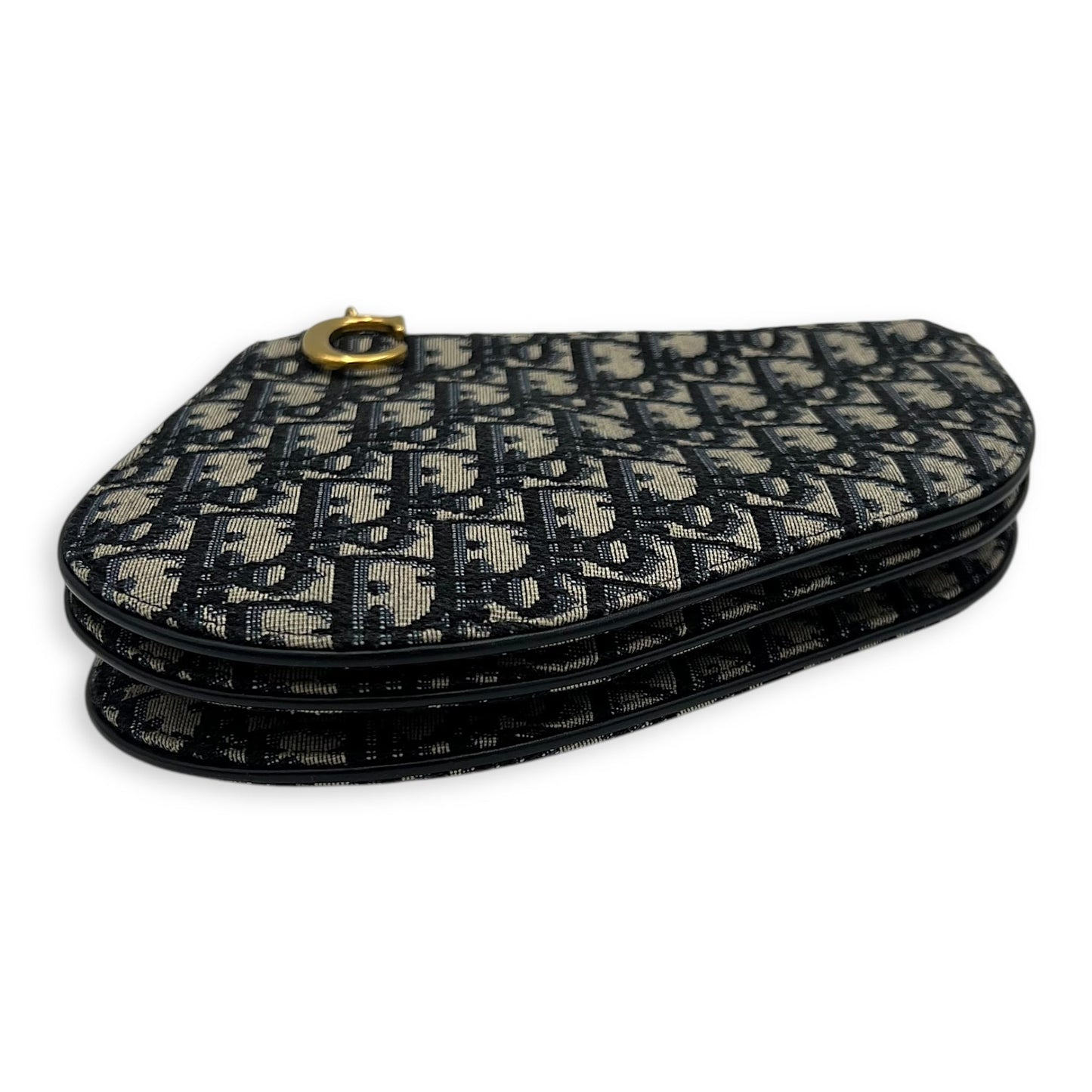 Saddle Crossbody Bag Blue in Jacquard, Gold hardware