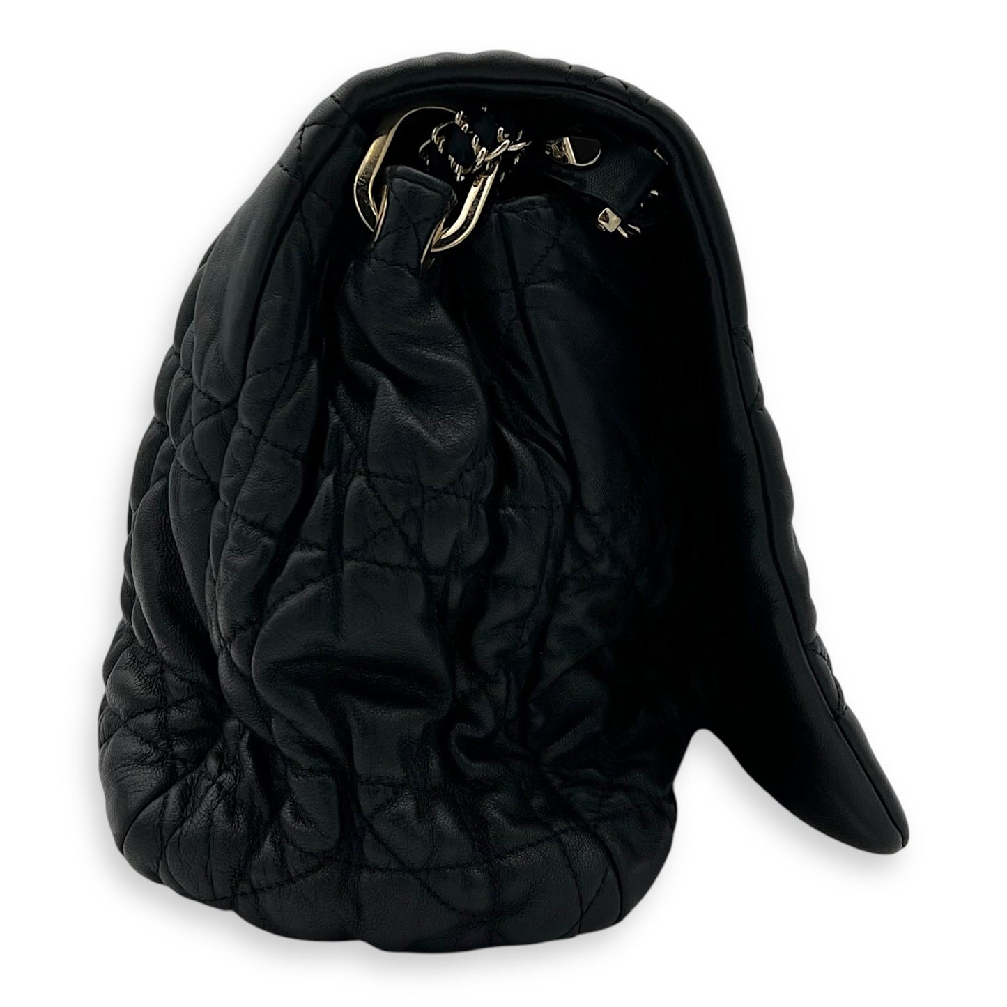 Cannage Shoulder Bag Black in Calfskin, Gold hardware