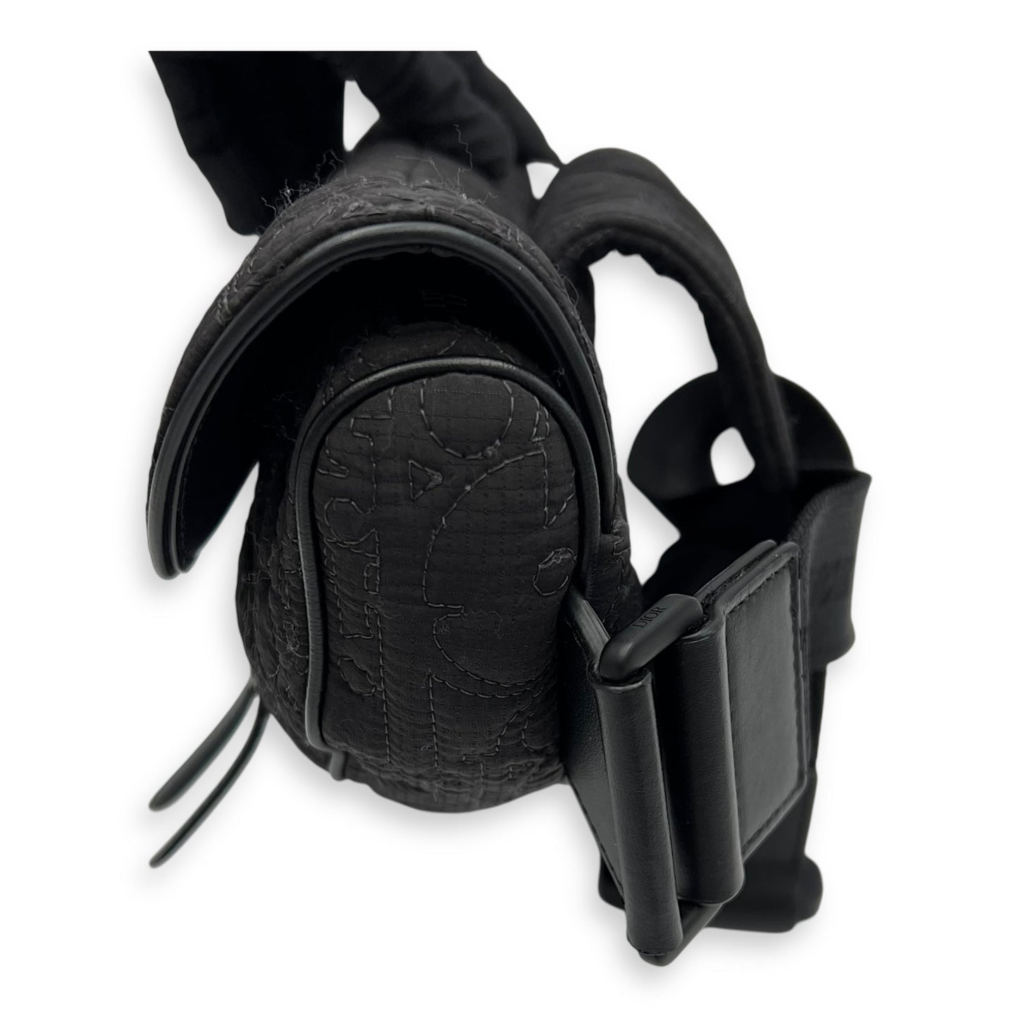 Saddle Crossbody Bag Black in Nylon, Silver hardware