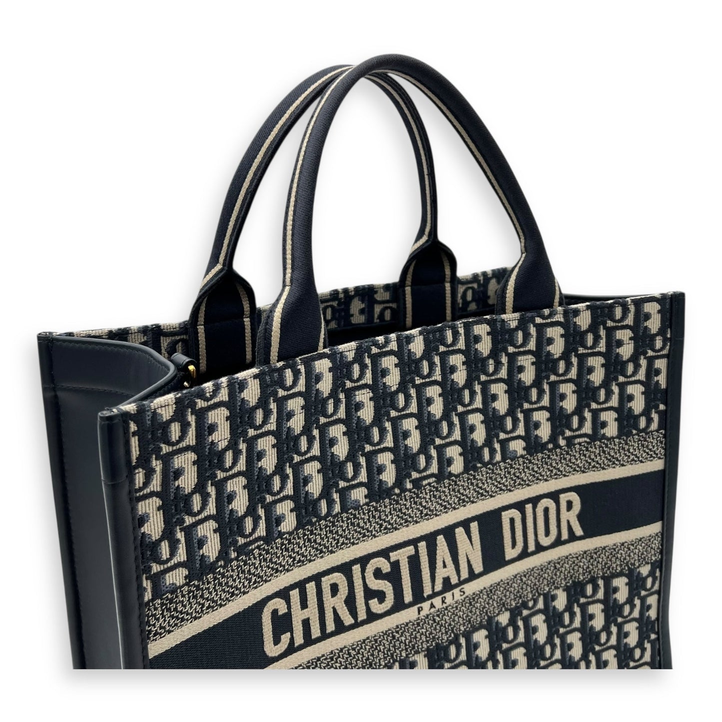 Book Tote Top Handle Bag Medium Blue in Canvas, Gold hardware