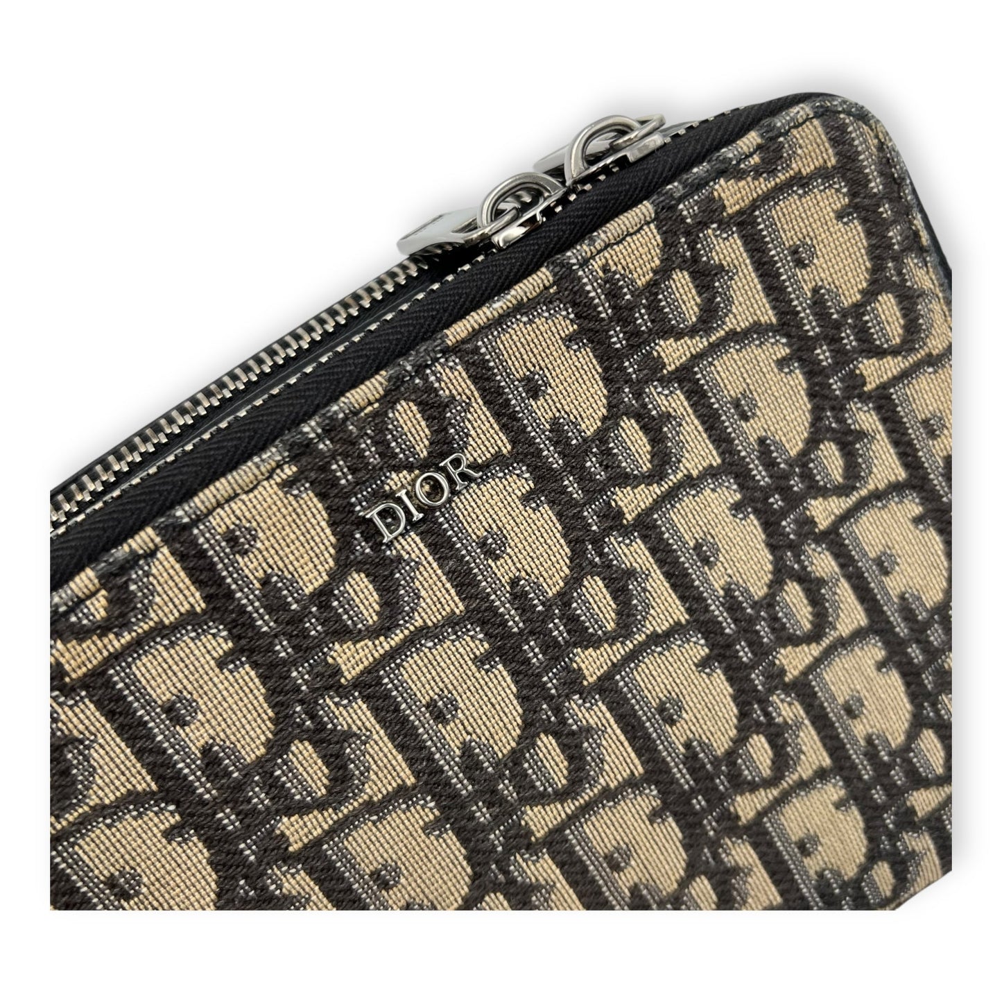 Zipped Pouch Oblique Blue Crossbody Bag in Jacquard, Silver hardware