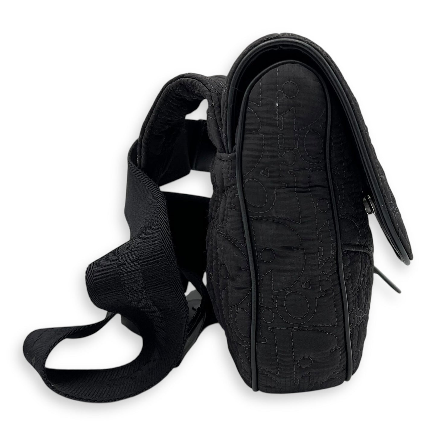 Saddle Crossbody Bag Black in Nylon, Silver hardware
