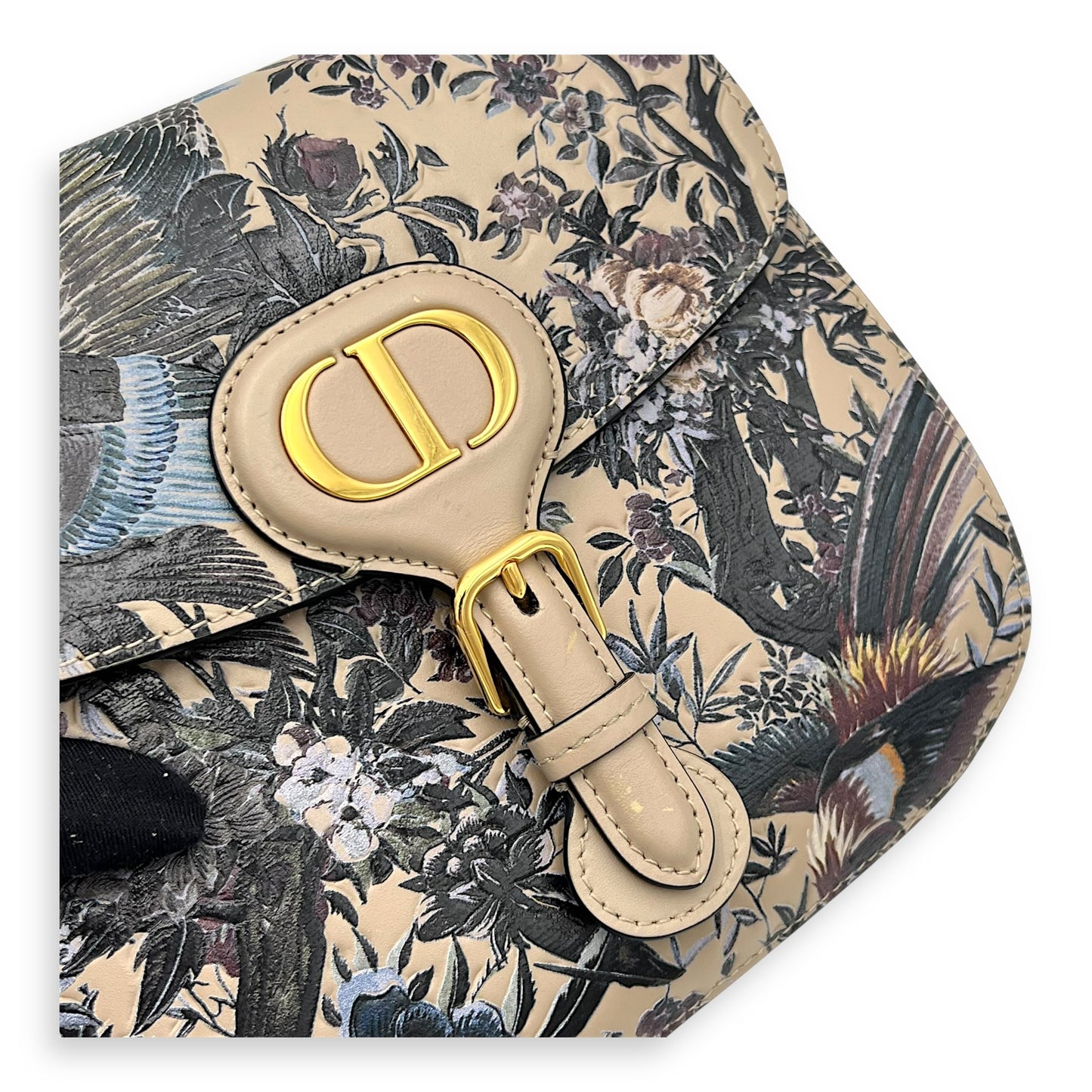 Jardin d’Hiver Bobby Frame Medium Beige Shoulder Bag in Calfskin, Gold hardware