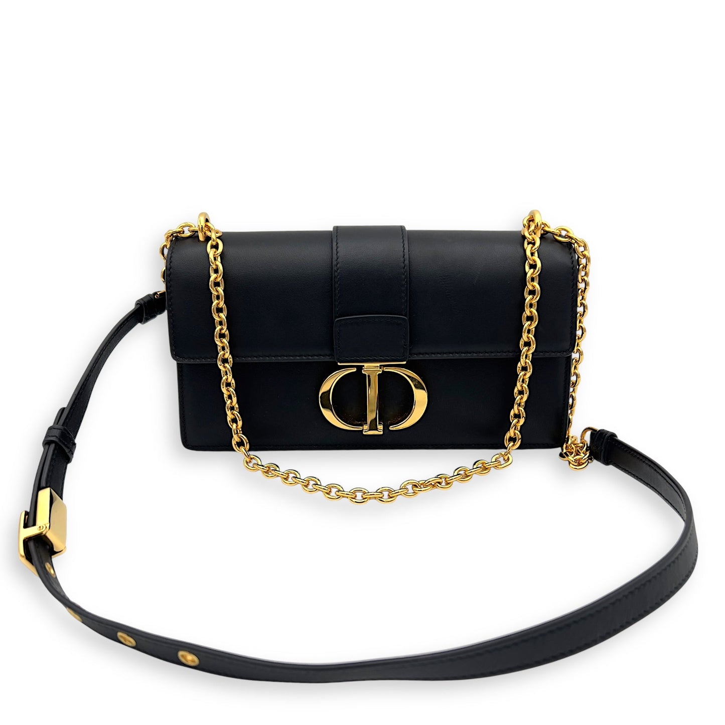 30 Montaigne East West Black Shoulder Bag in Calfskin, Gold hardware