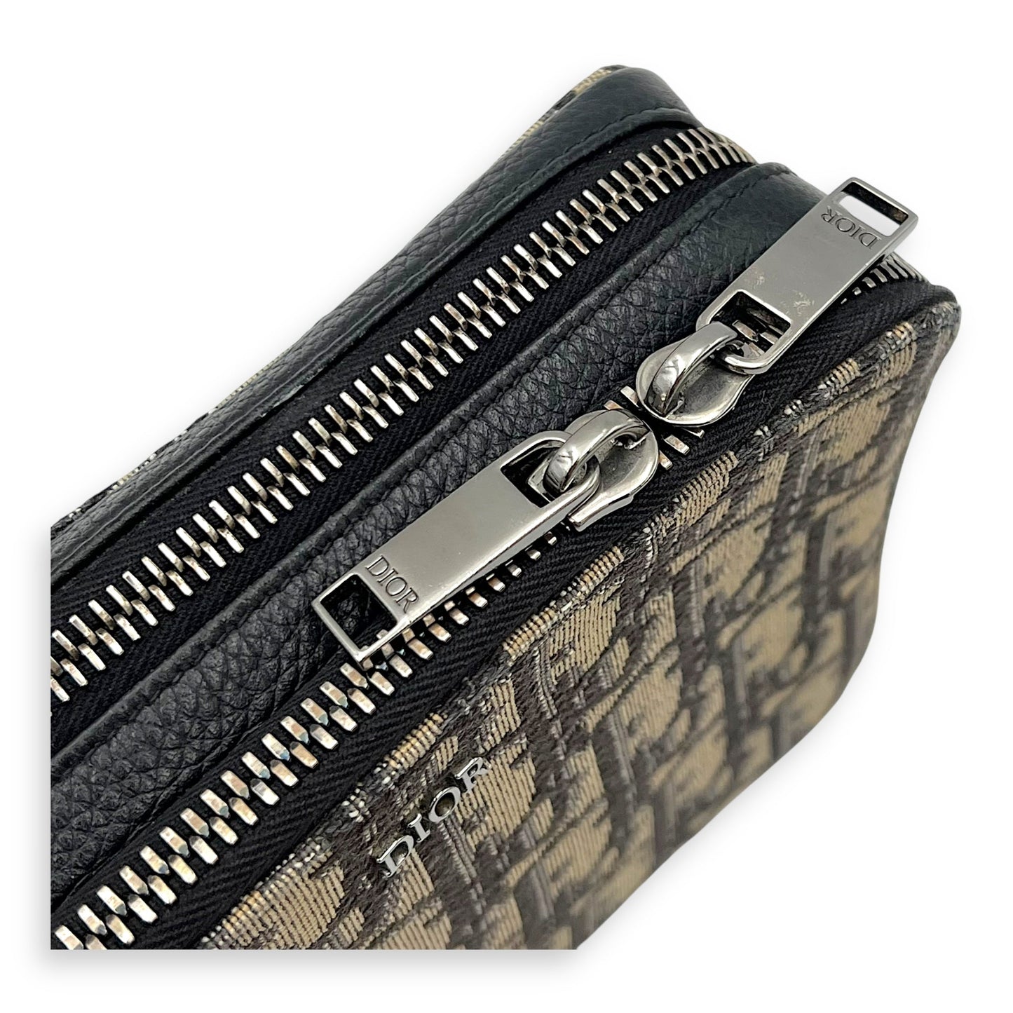 Zipped Pouch Oblique Blue Crossbody Bag in Jacquard, Silver hardware