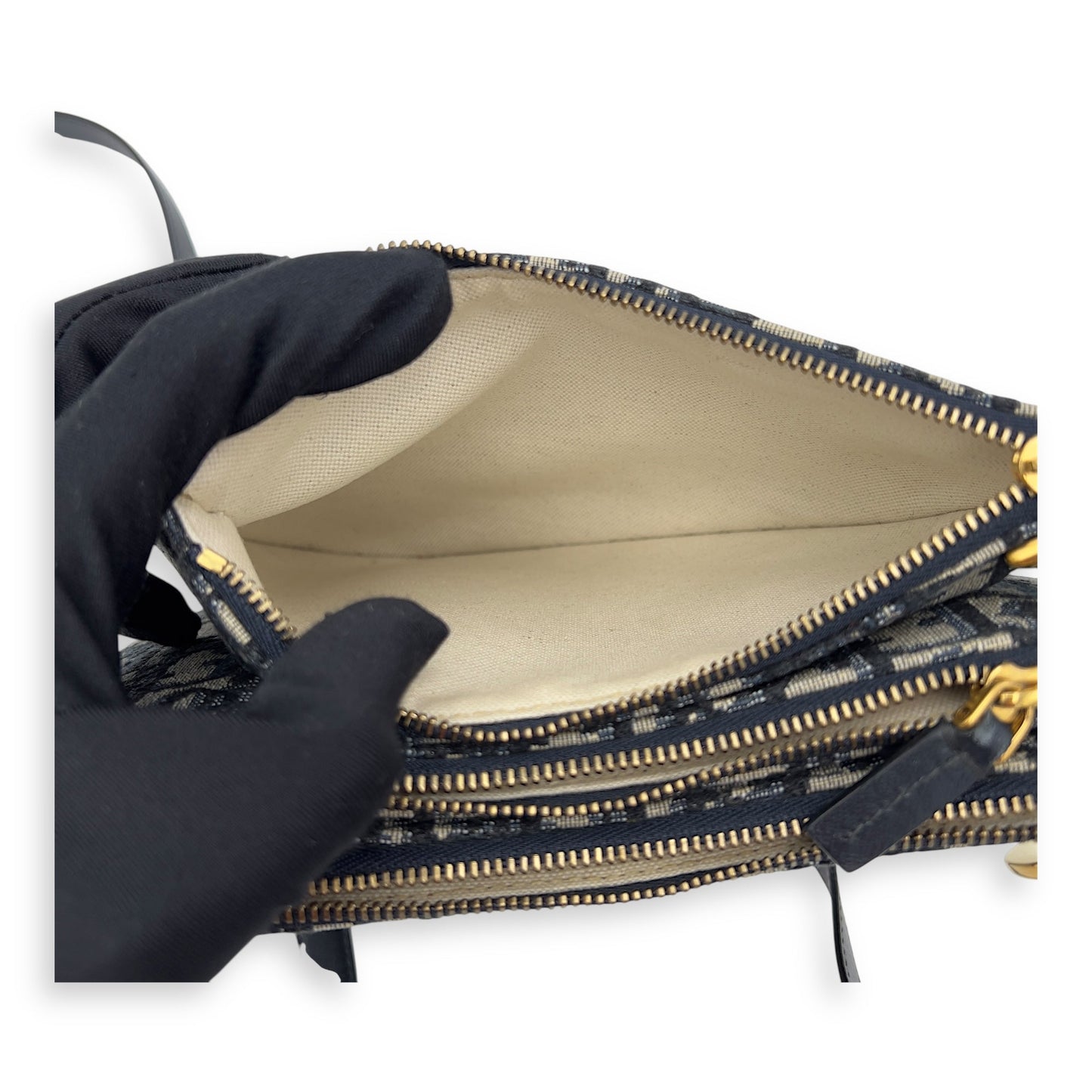 Saddle Crossbody Bag Blue in Jacquard, Gold hardware