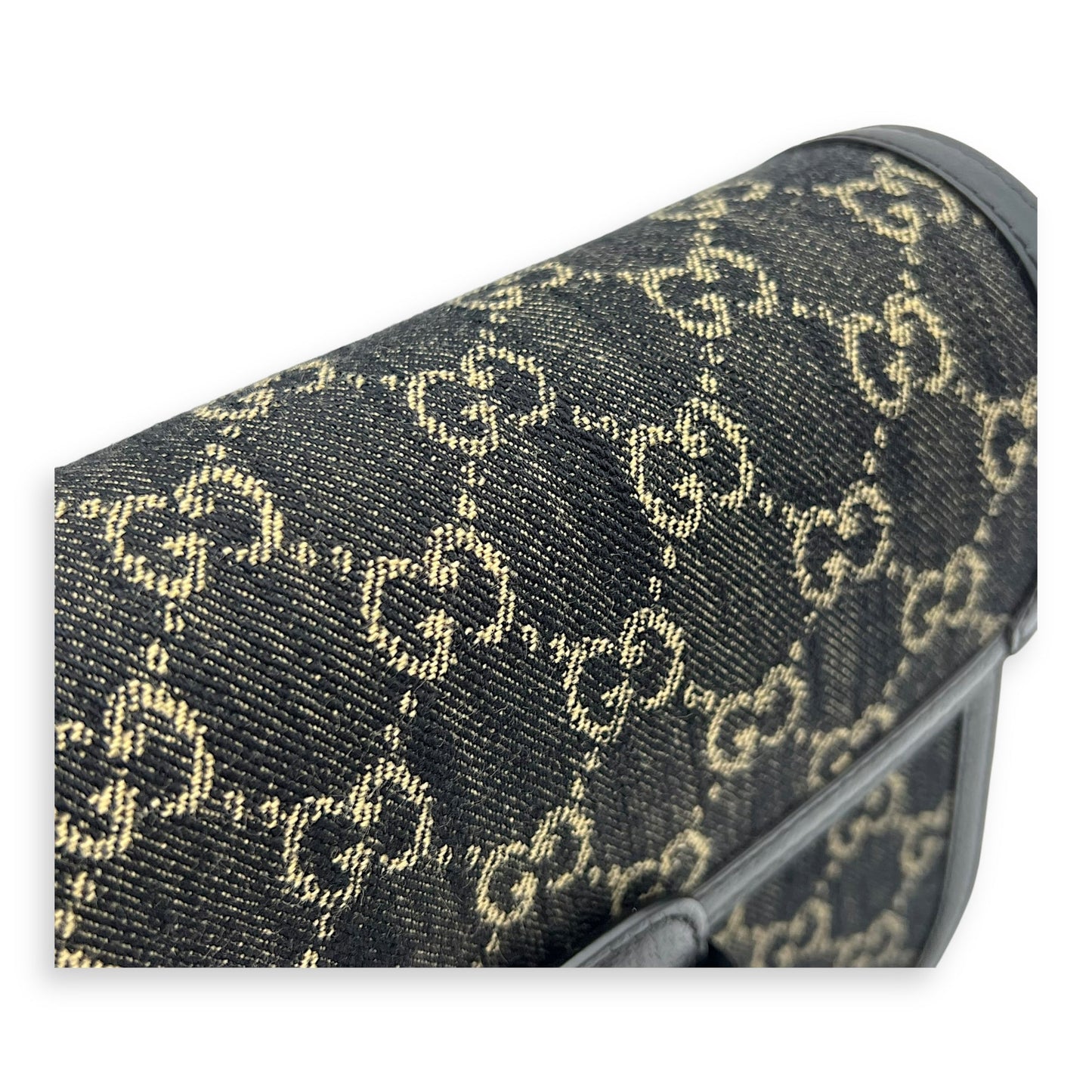 Horsebit 1955 Shoulder Bag Black in Denim, Gold hardware