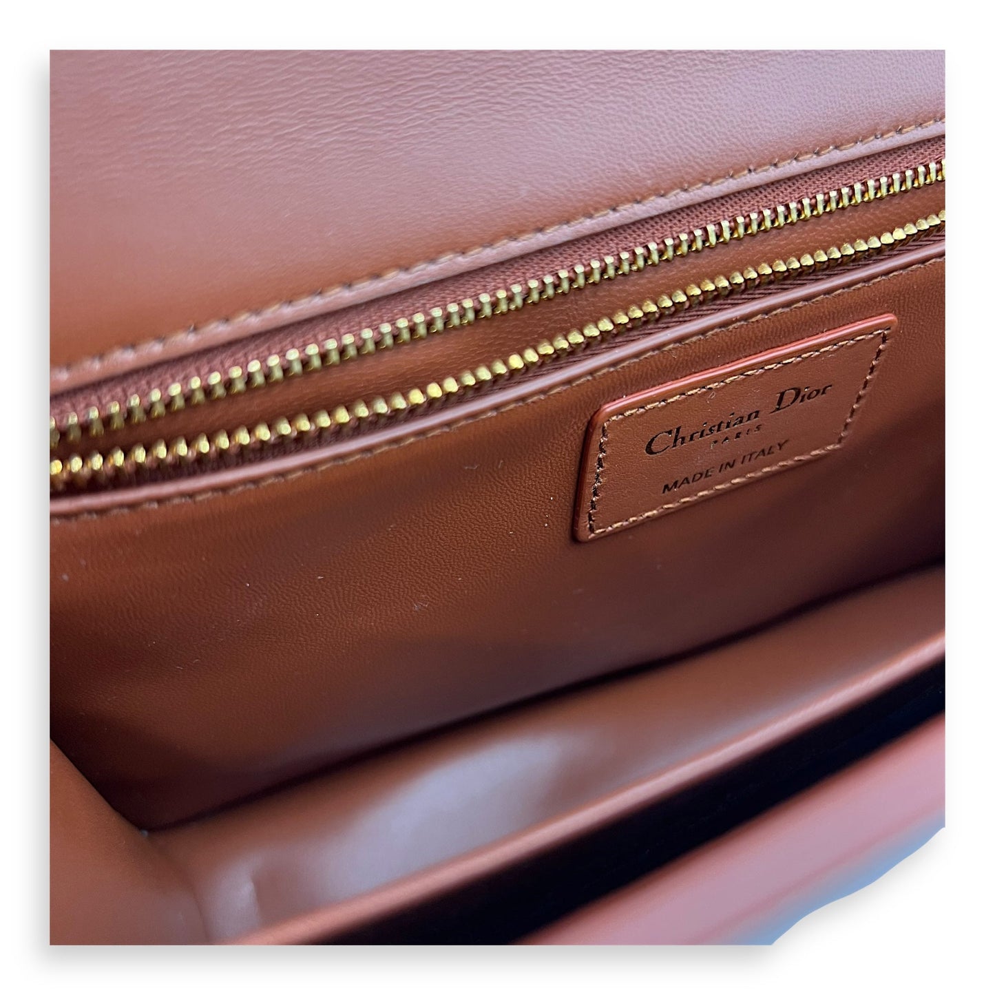 30 Montaigne Medium Brown Shoulder Bag in Calfskin, Gold hardware
