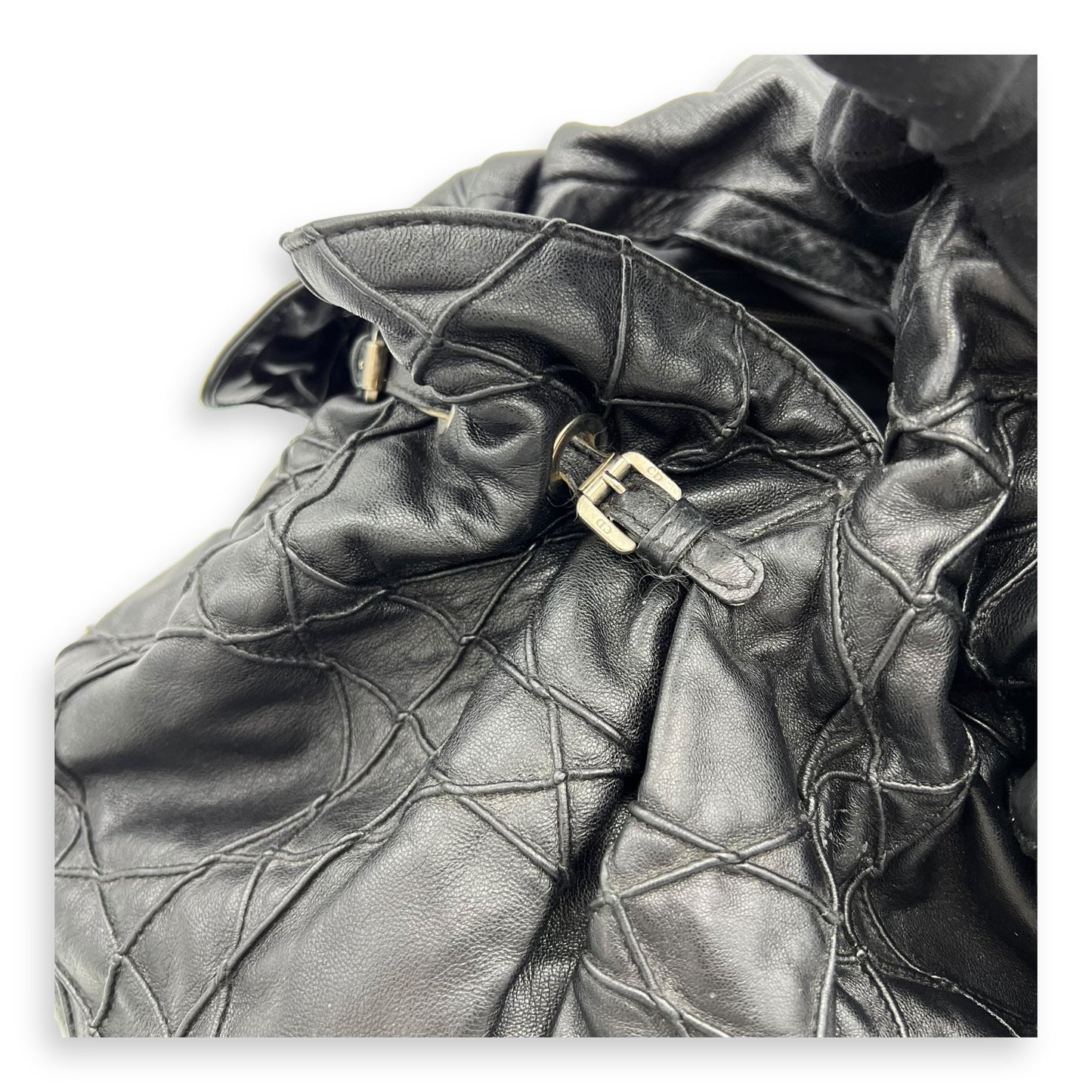 Cannage Shoulder Bag Black in Lambskin, Silver hardware
