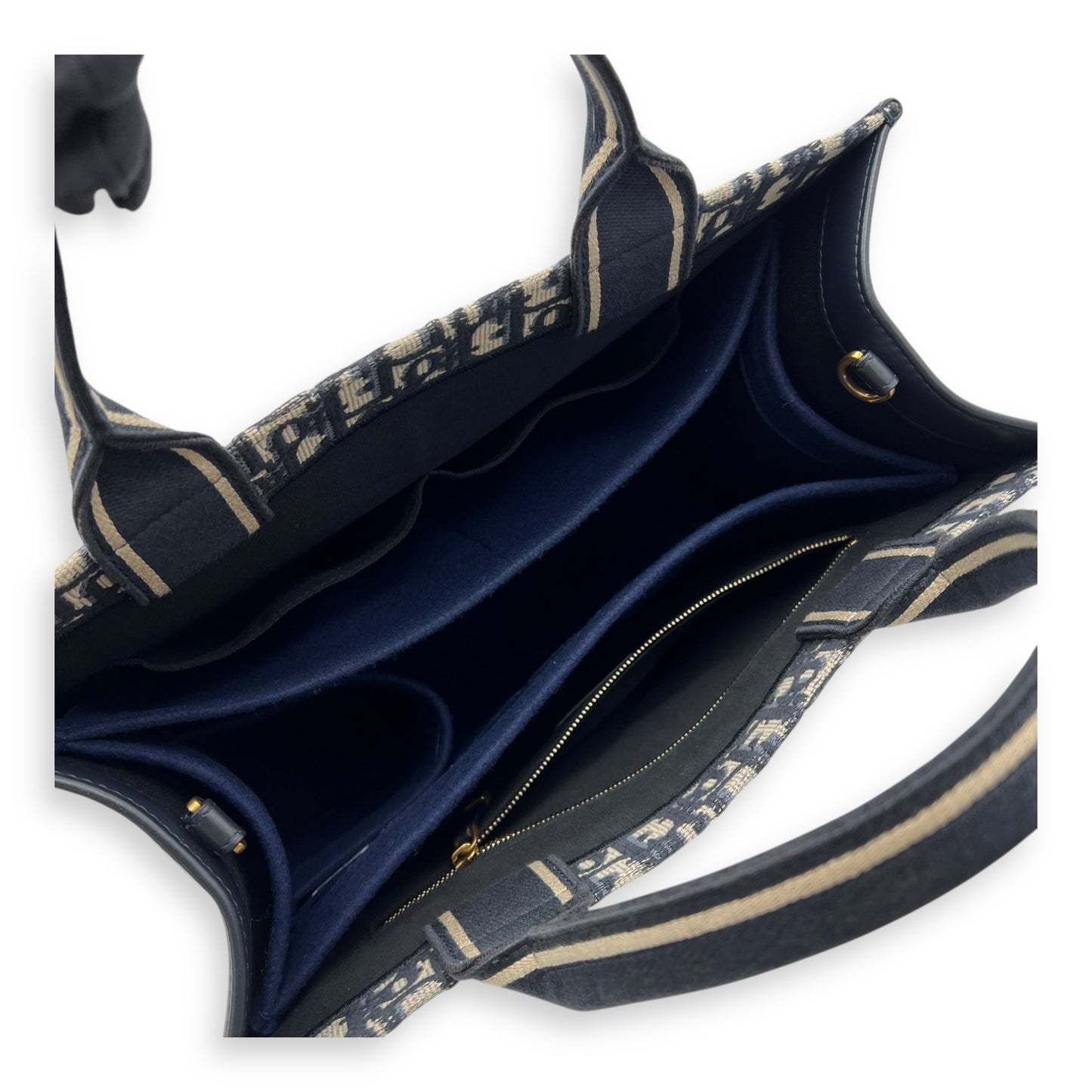 Book Tote Top Handle Bag Medium Blue in Canvas, Gold hardware