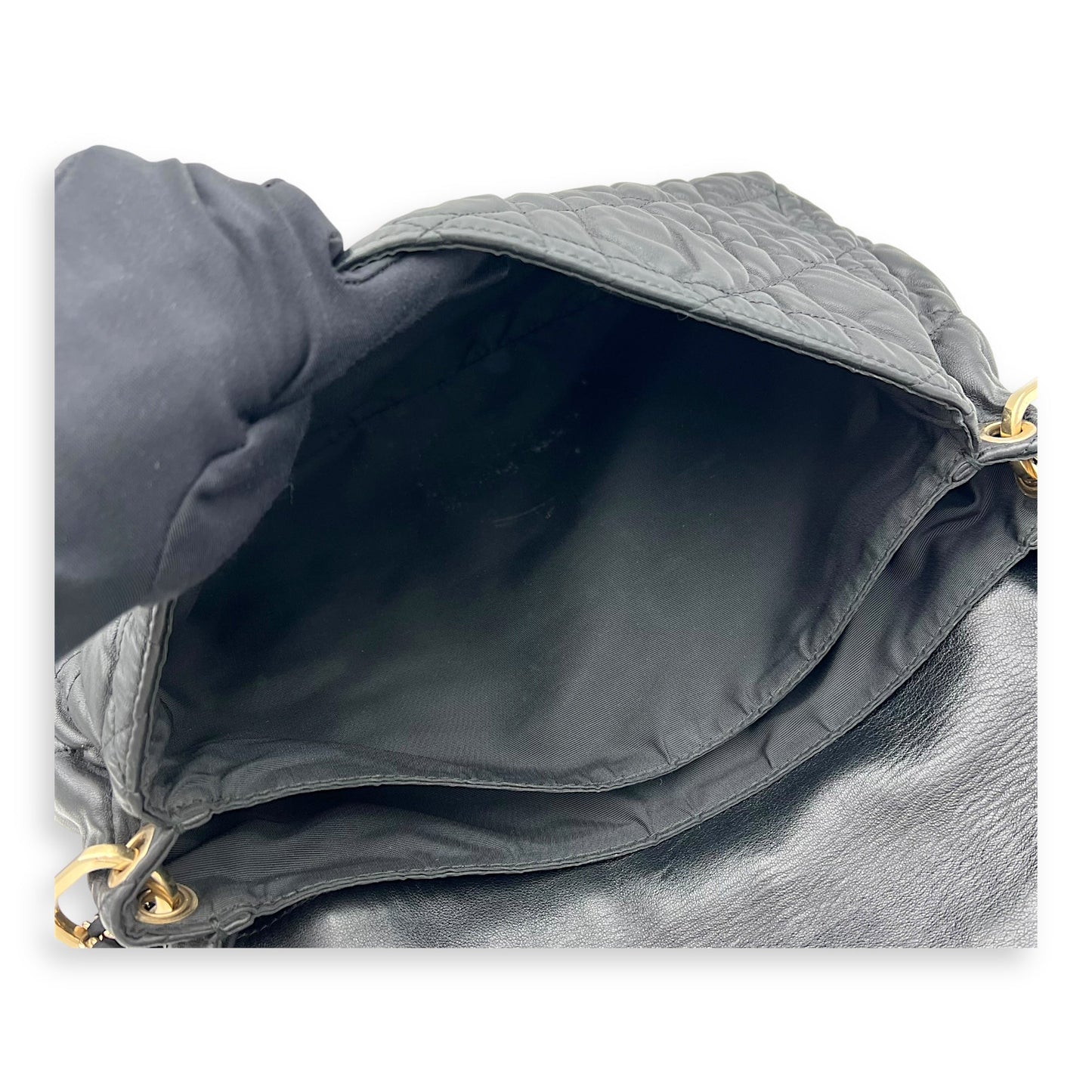 Cannage Shoulder Bag Black in Calfskin, Gold hardware