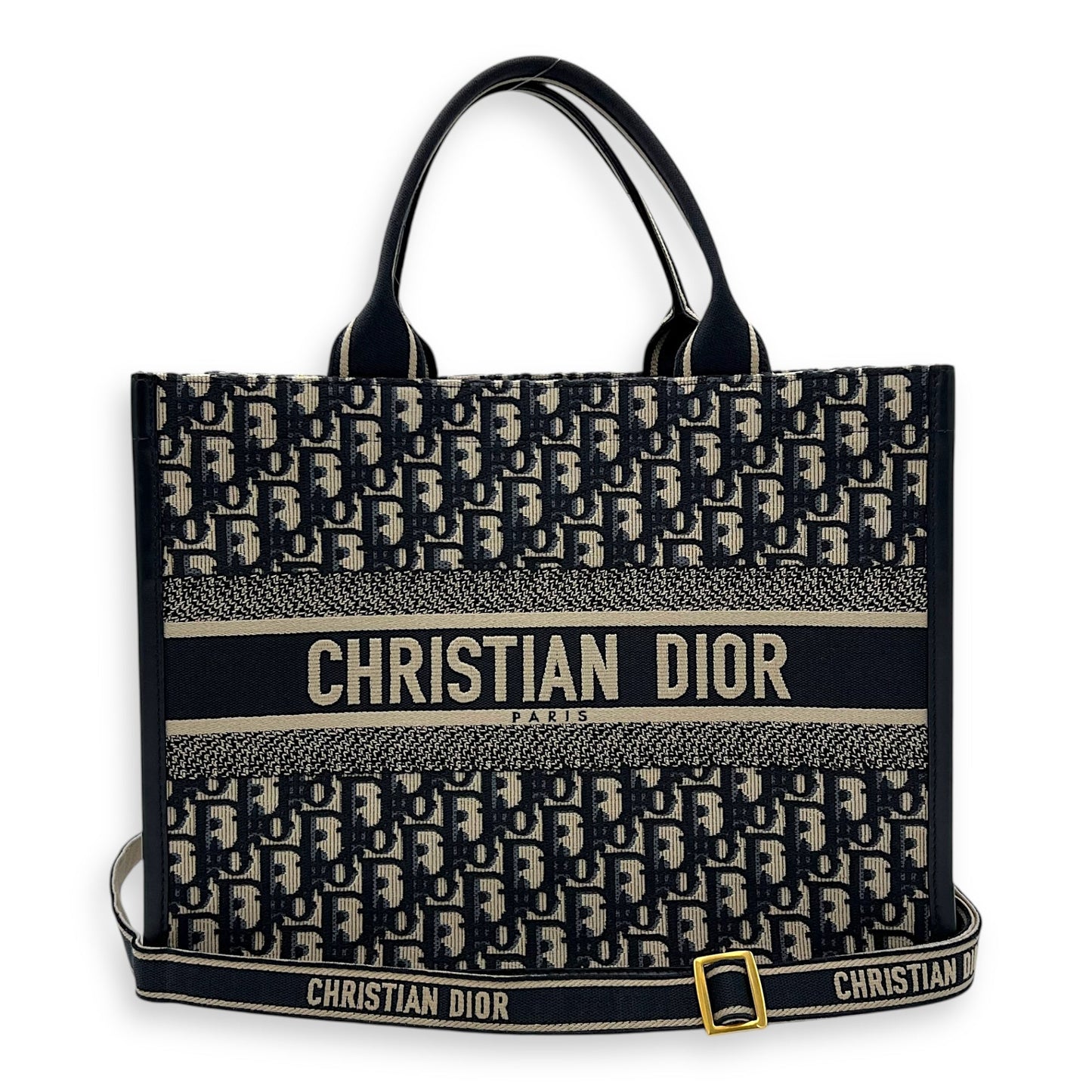 Book Tote Top Handle Bag Medium Blue in Canvas, Gold hardware