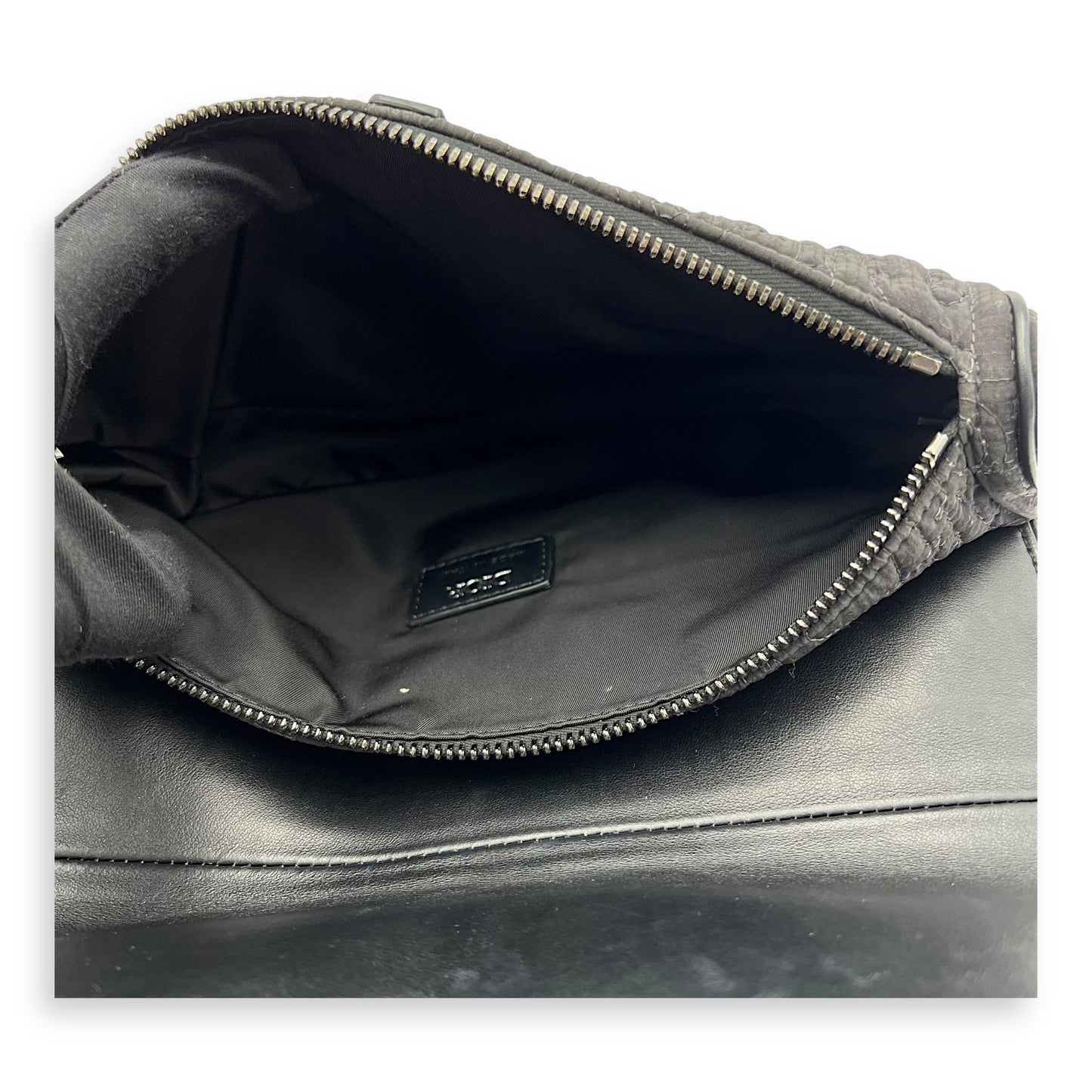 Saddle Crossbody Bag Black in Nylon, Silver hardware