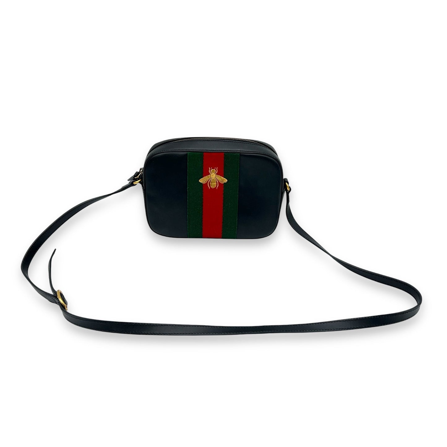Bee Crossbody Bag Black in Calfskin, Gold hardware