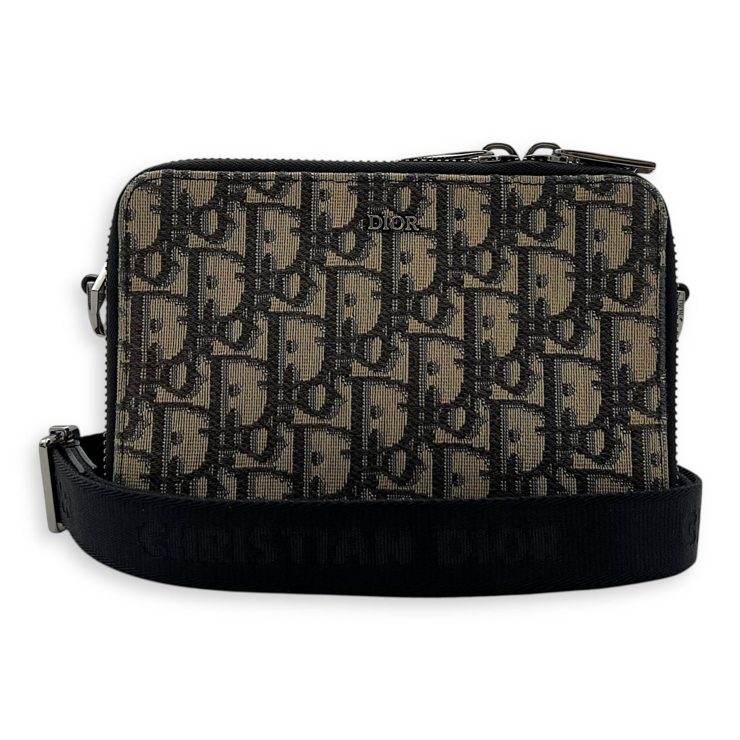 Zipped Pouch Oblique Blue Crossbody Bag in Jacquard, Silver hardware