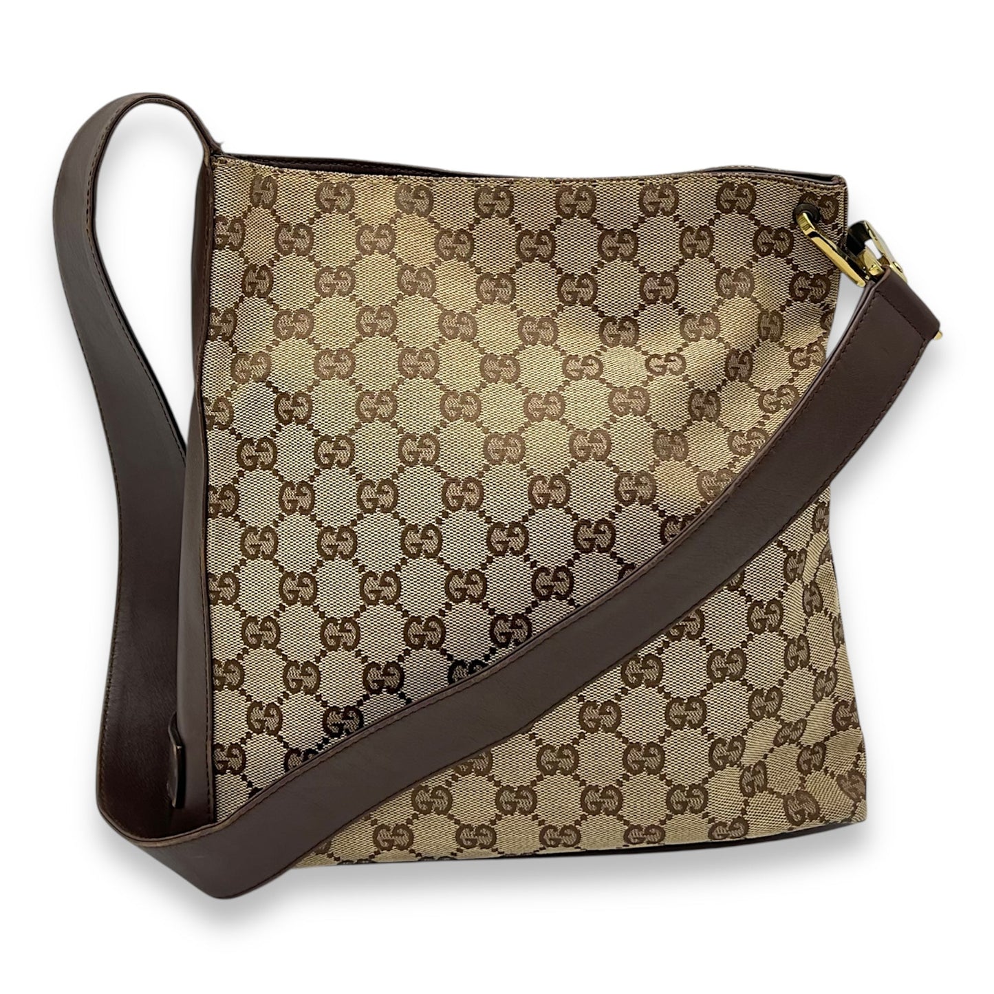 GG Shoulder Bag Brown in Canvas, Gold hardware