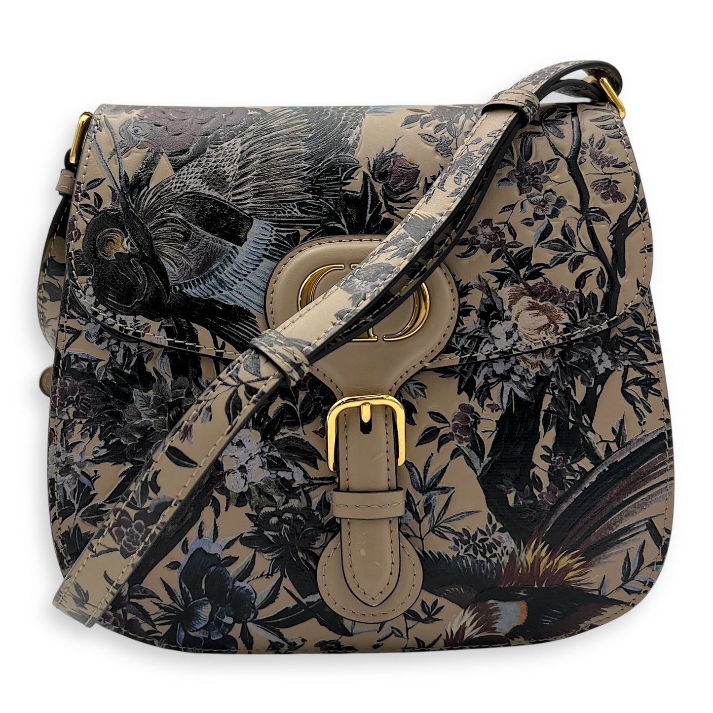 Jardin d’Hiver Bobby Frame Medium Beige Shoulder Bag in Calfskin, Gold hardware