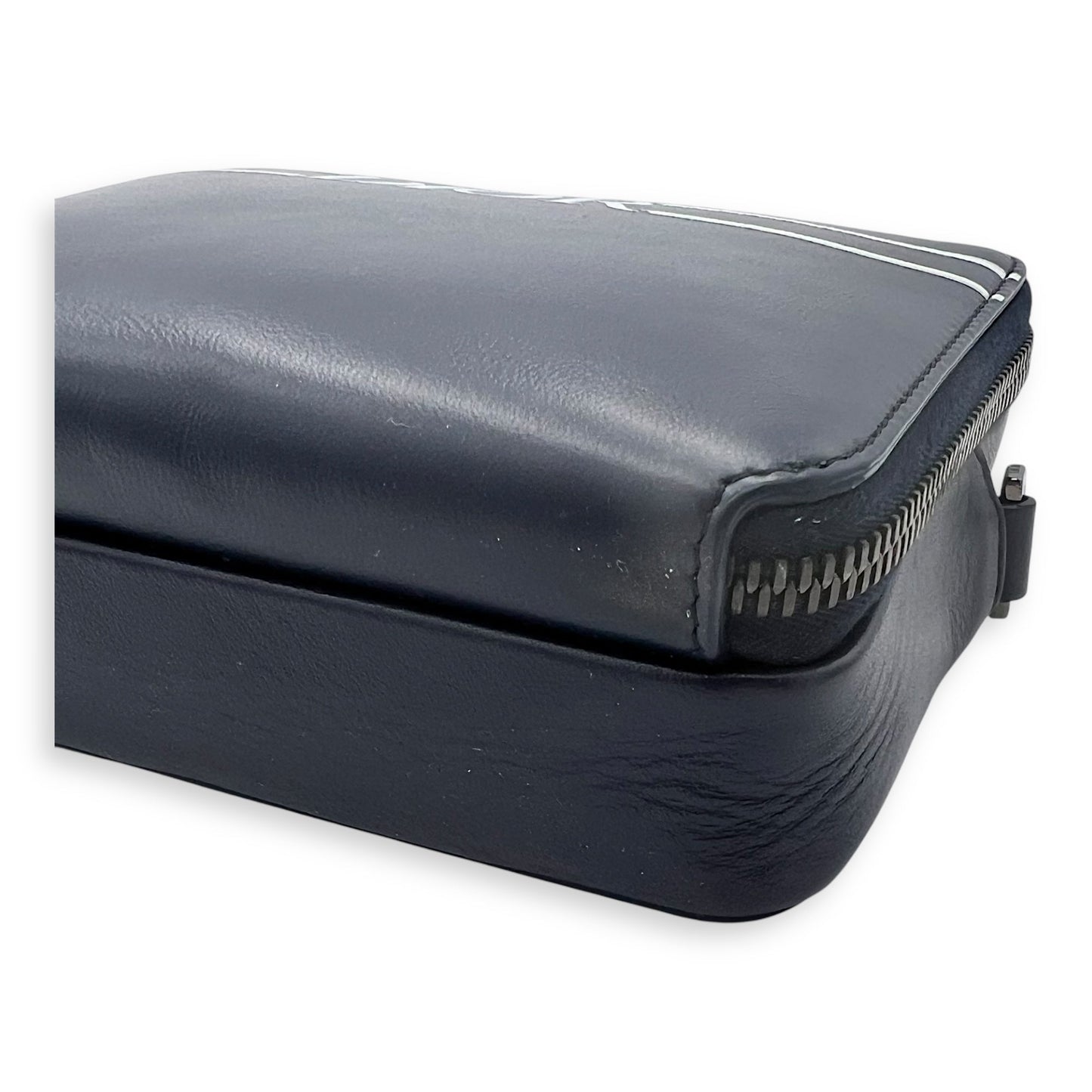 x Descente Double Zip Blue Crossbody Bag in Calfskin, Silver hardware