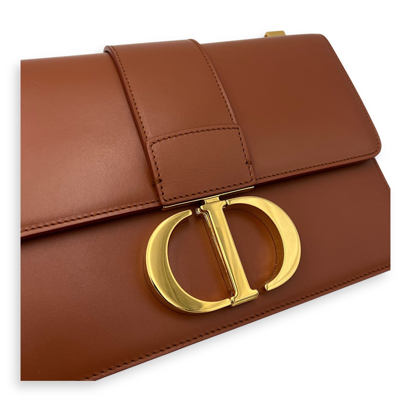 30 Montaigne Medium Brown Shoulder Bag in Calfskin, Gold hardware