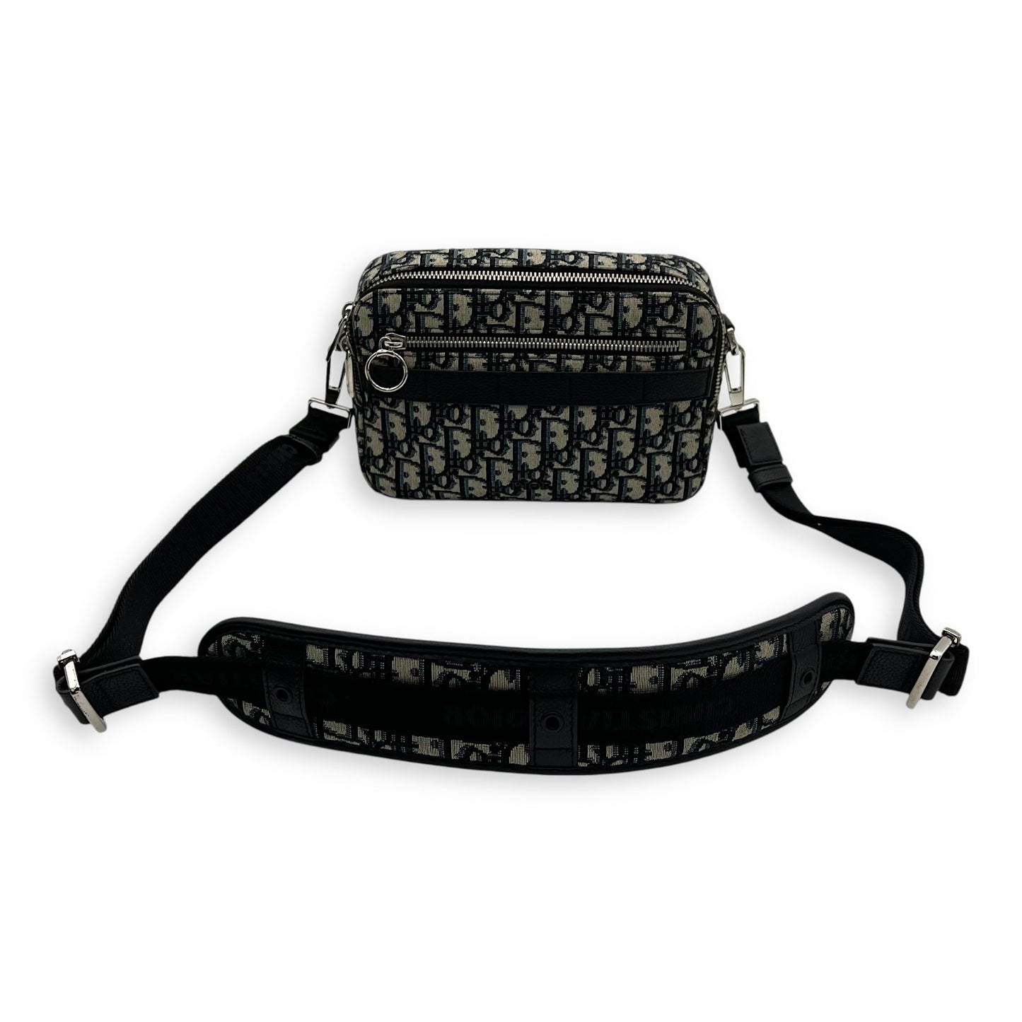 Safari Crossbody Bag Blue in Jacquard, Silver hardware