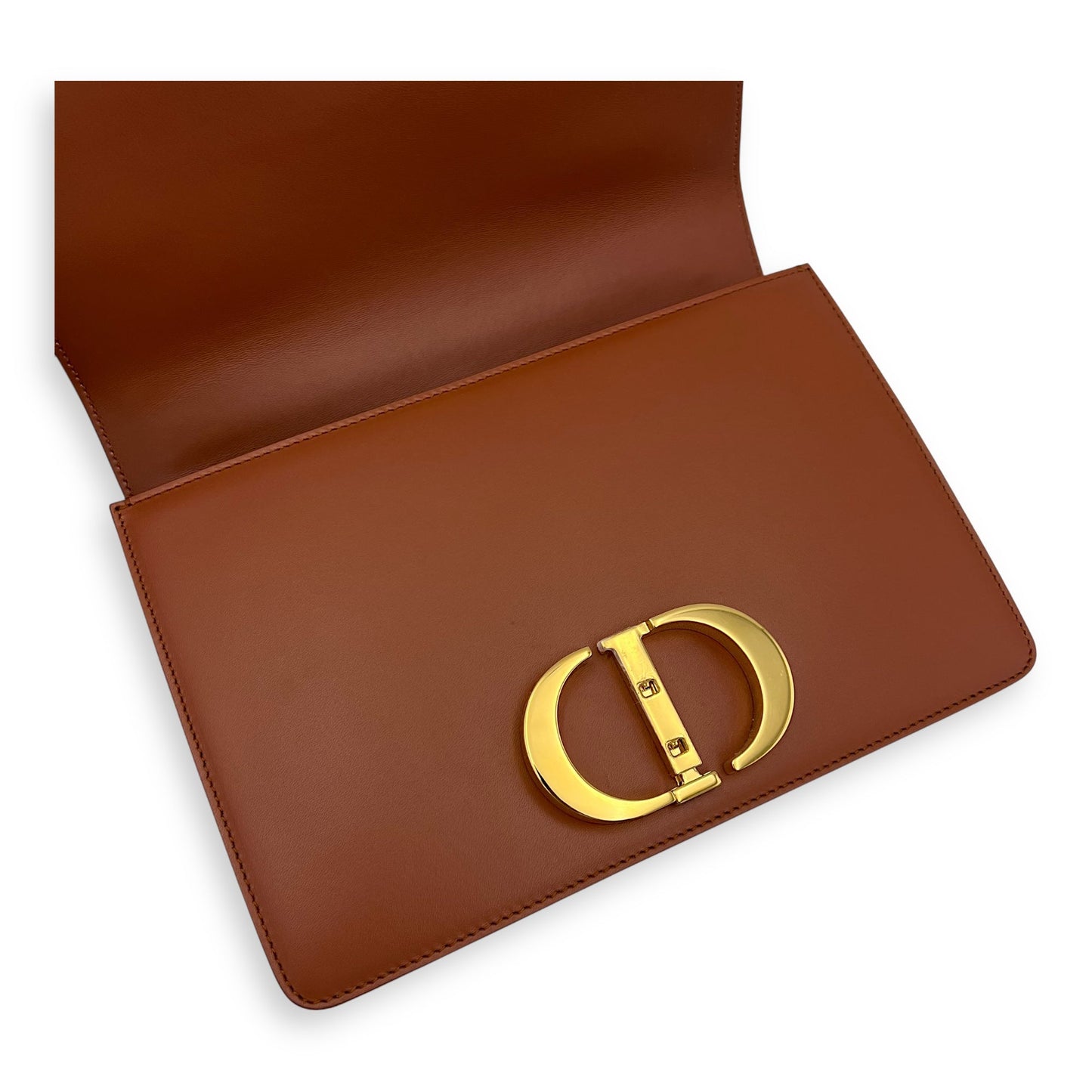 30 Montaigne Medium Brown Shoulder Bag in Calfskin, Gold hardware