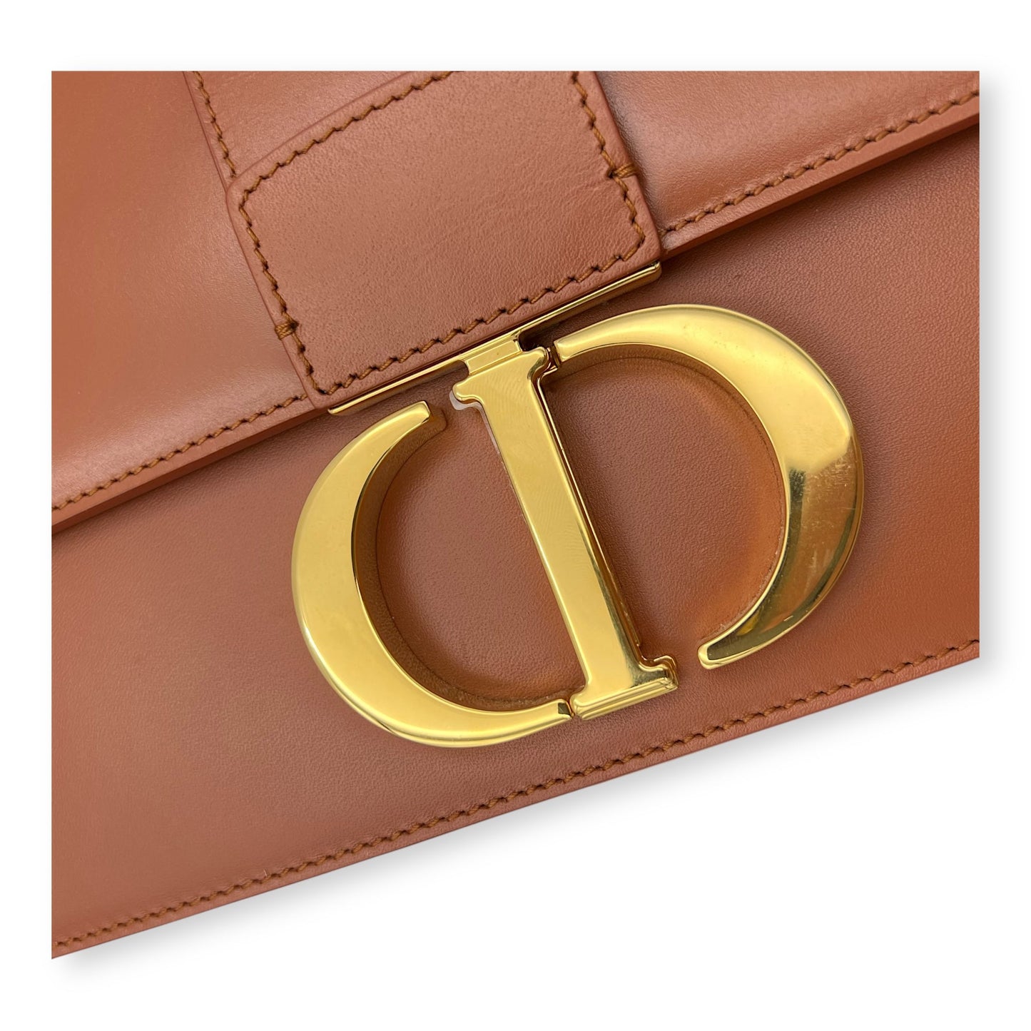 30 Montaigne Medium Brown Shoulder Bag in Calfskin, Gold hardware