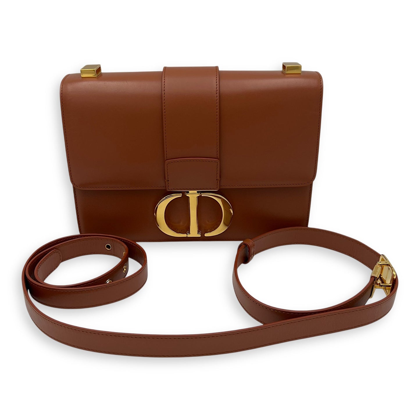 30 Montaigne Medium Brown Shoulder Bag in Calfskin, Gold hardware