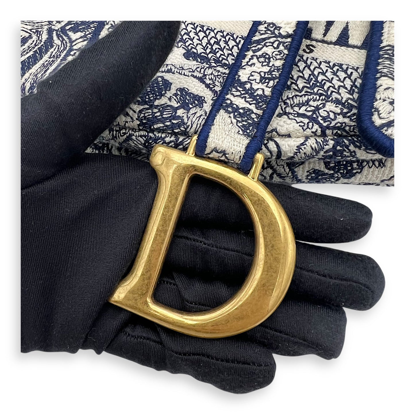 Saddle Shoulder Bag Blue in Jacquard, Gold hardware
