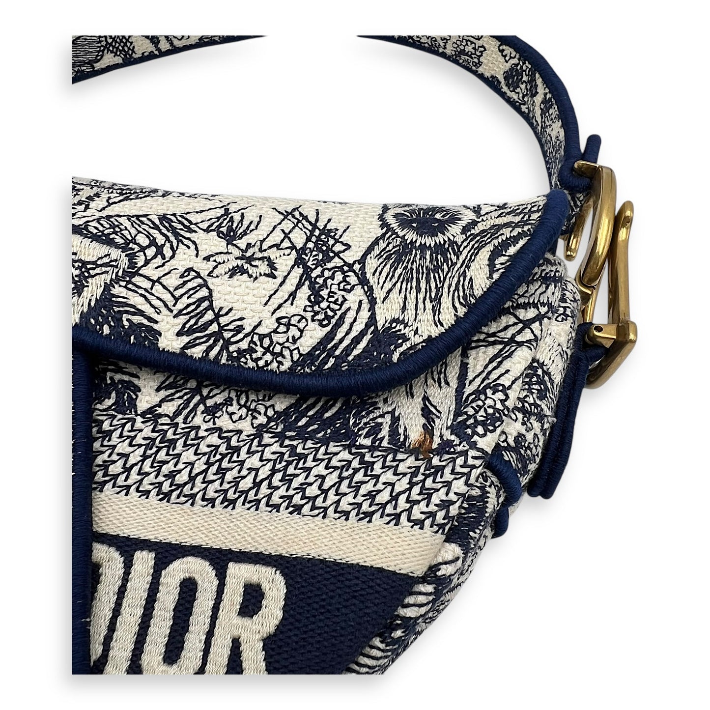 Saddle Shoulder Bag Blue in Jacquard, Gold hardware