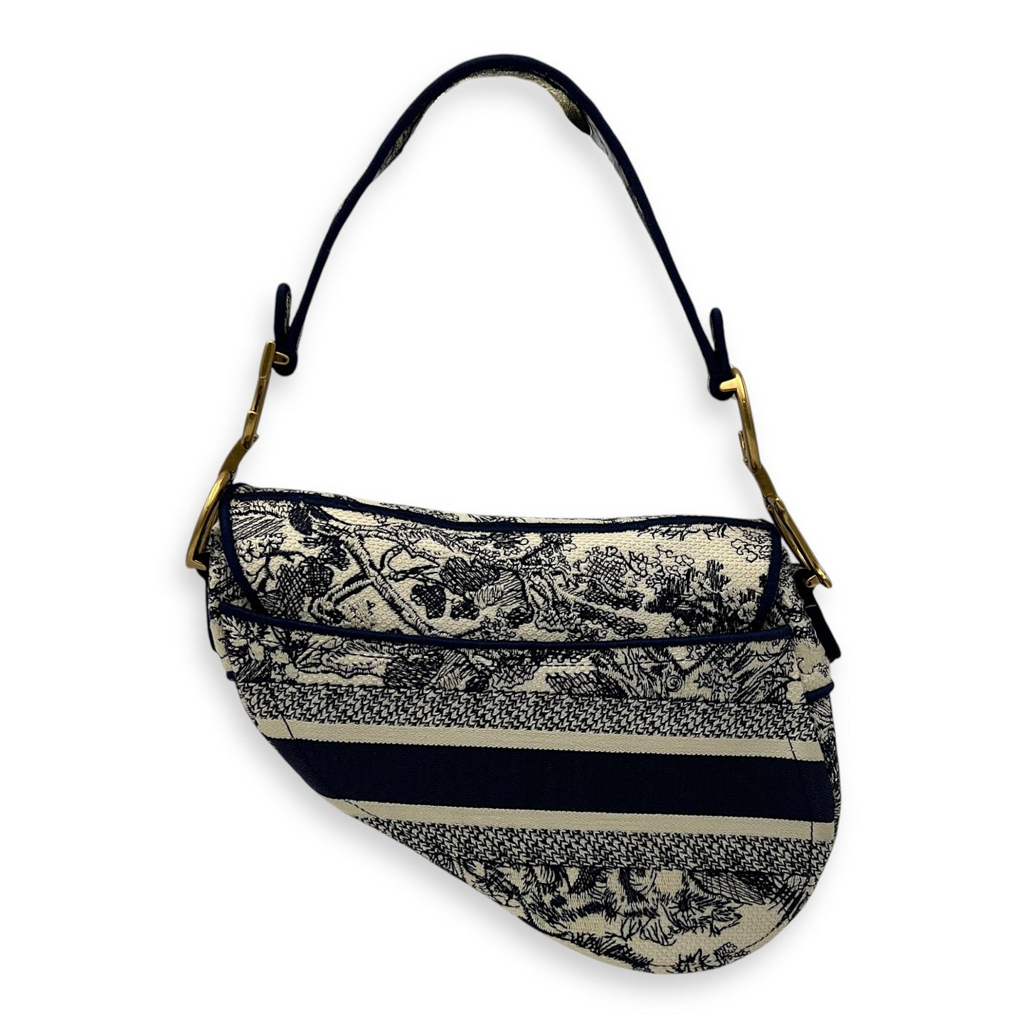 Saddle Shoulder Bag Blue in Jacquard, Gold hardware