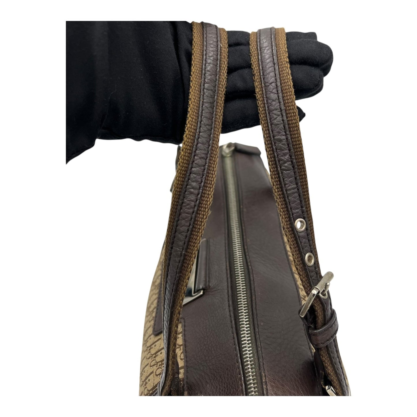 Trotteur Shoulder Bag Brown in Canvas, Silver hardware