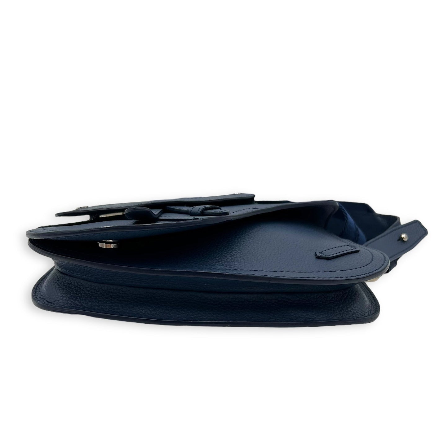 Saddle Crossbody Bag Blue in Calfskin, Silver hardware