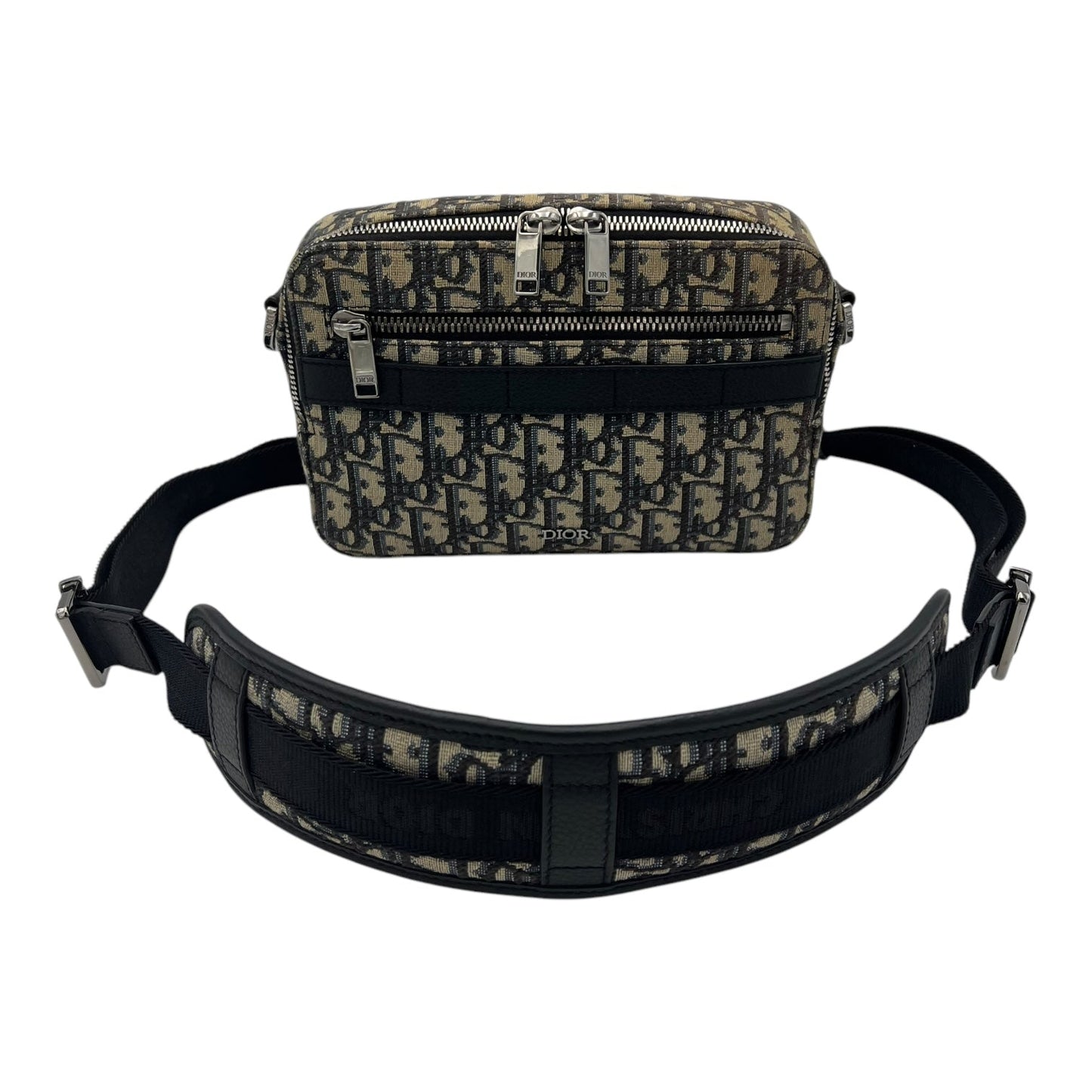 Safari Crossbody Bag Blue in Jacquard, Silver hardware