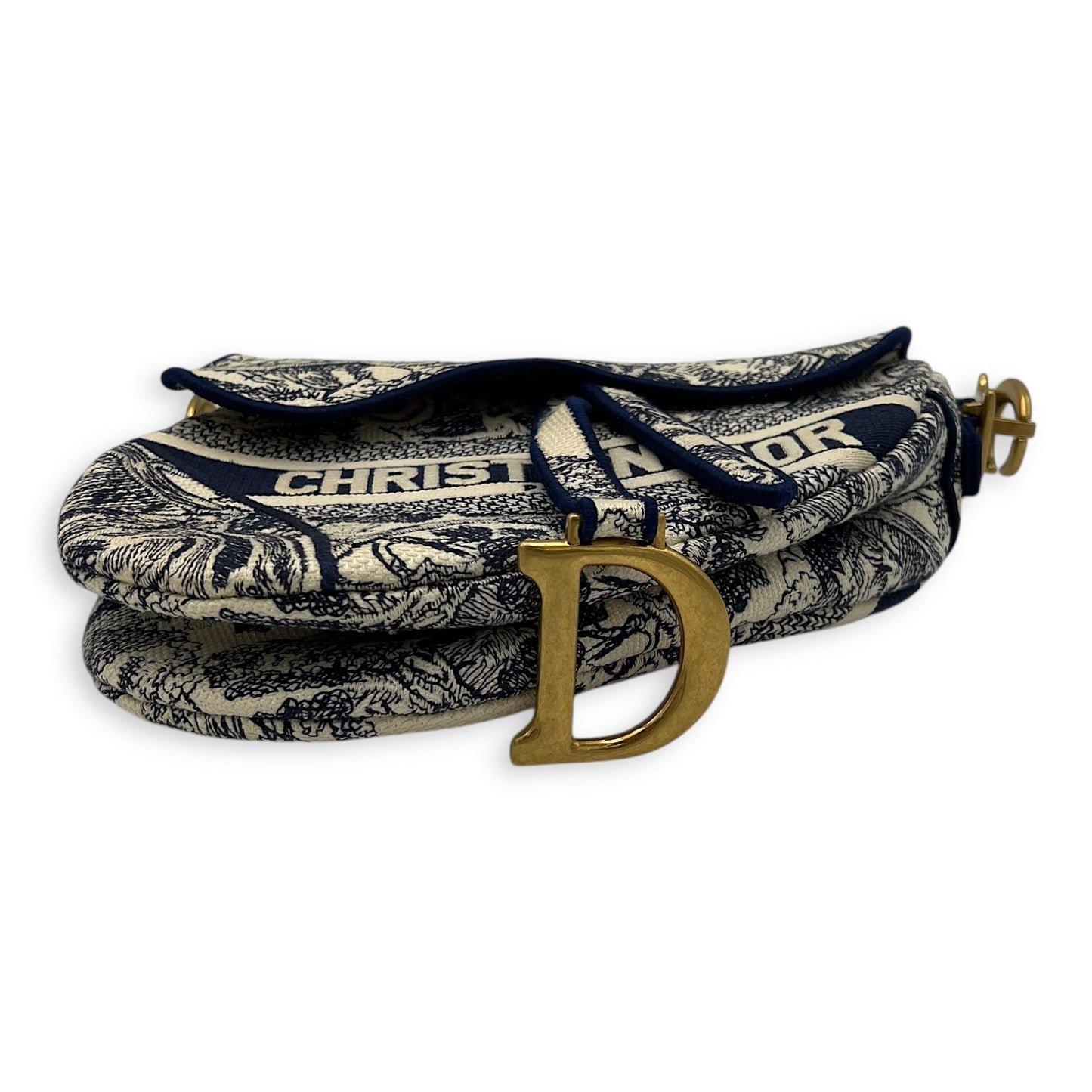 Saddle Shoulder Bag Blue in Jacquard, Gold hardware