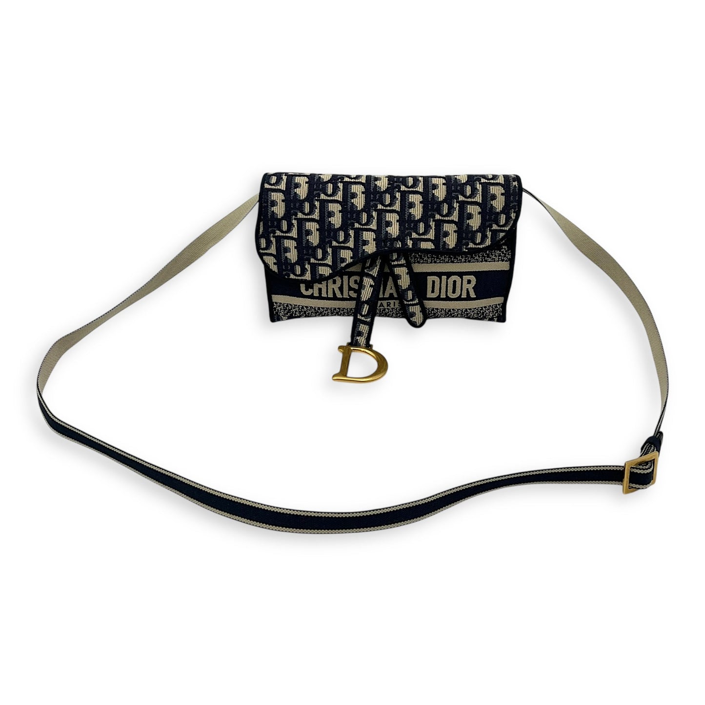 Saddle Shoulder Bag Blue in Jacquard, Gold hardware