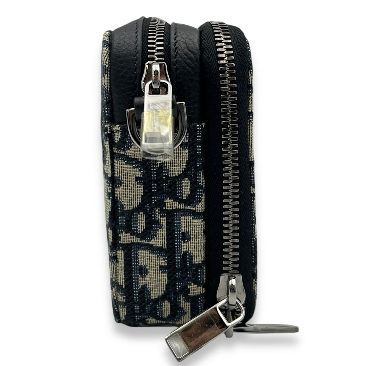 Zipped Pouch Oblique Blue Crossbody Bag in Jacquard, Silver hardware