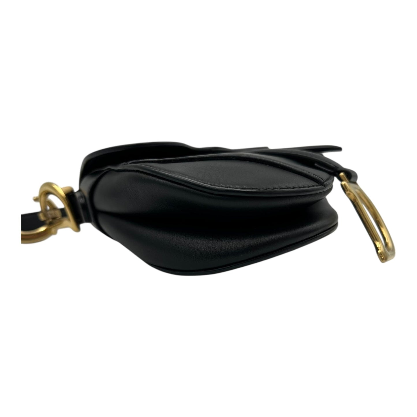 Saddle Shoulder Bag Mini Black in Calfskin, Gold hardware