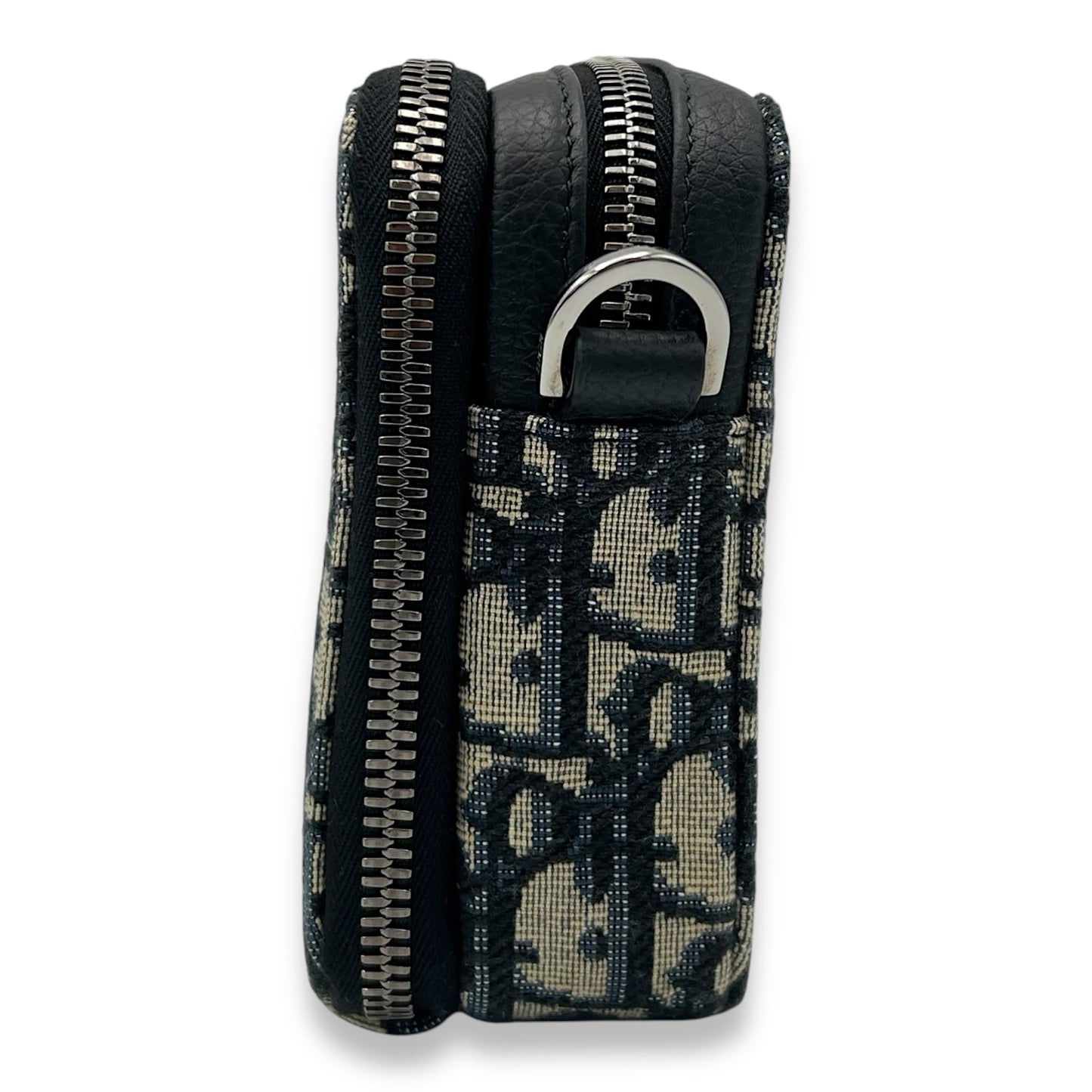 Zipped Pouch Oblique Blue Crossbody Bag in Jacquard, Silver hardware