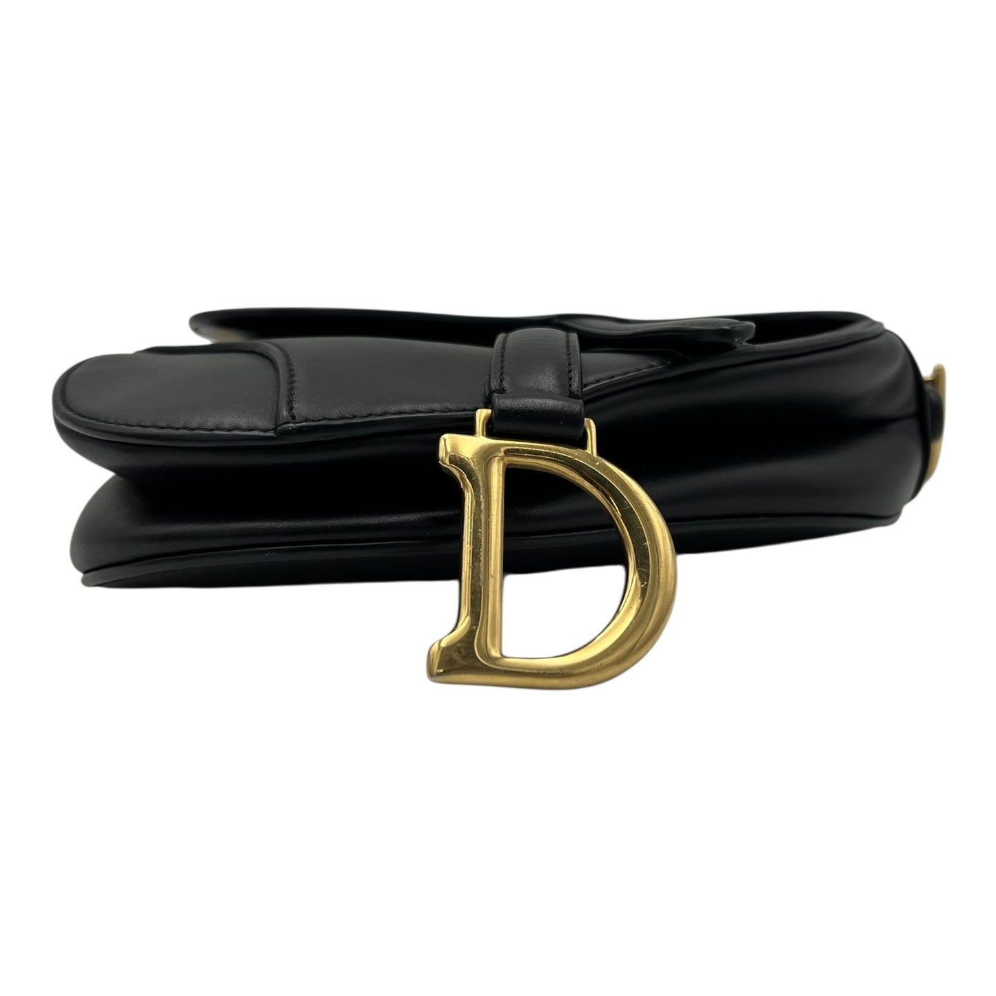 Saddle Shoulder Bag Mini Black in Calfskin, Gold hardware