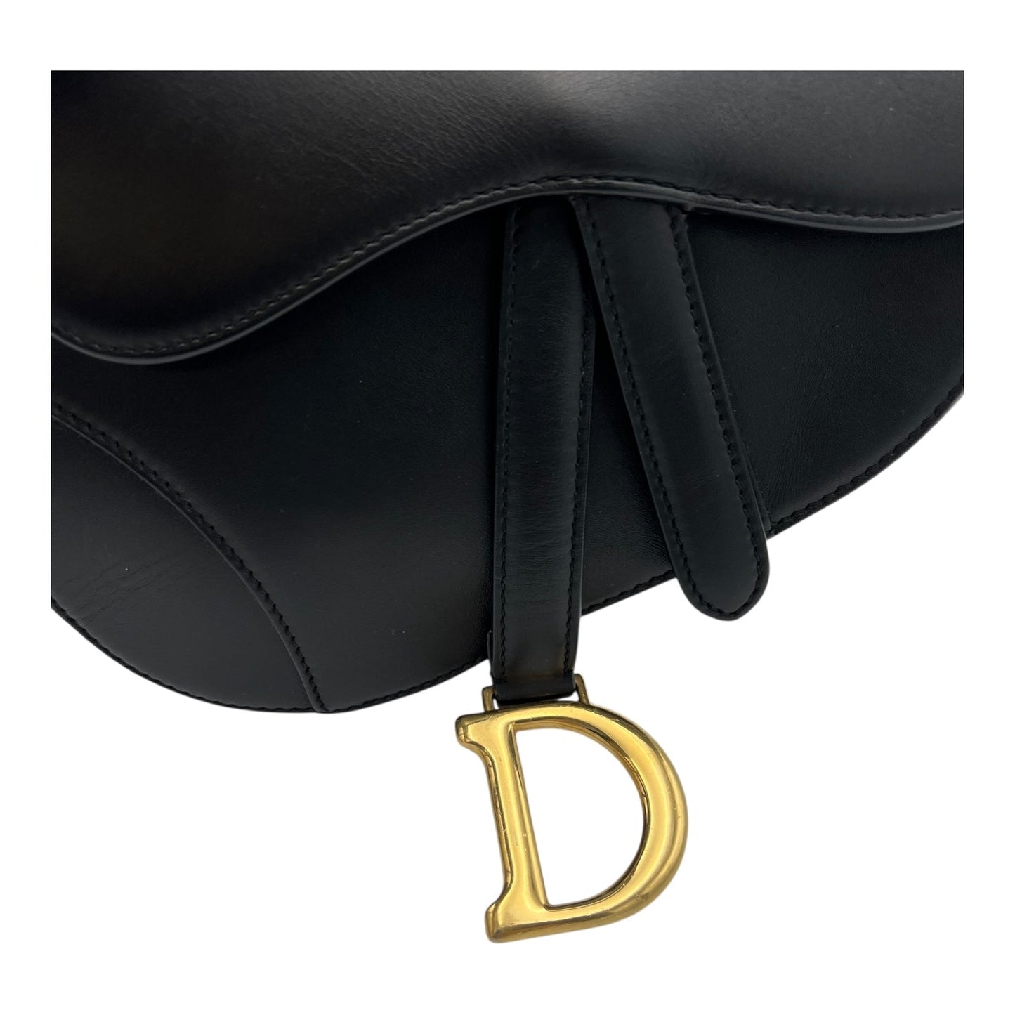 Saddle Shoulder Bag Mini Black in Calfskin, Gold hardware