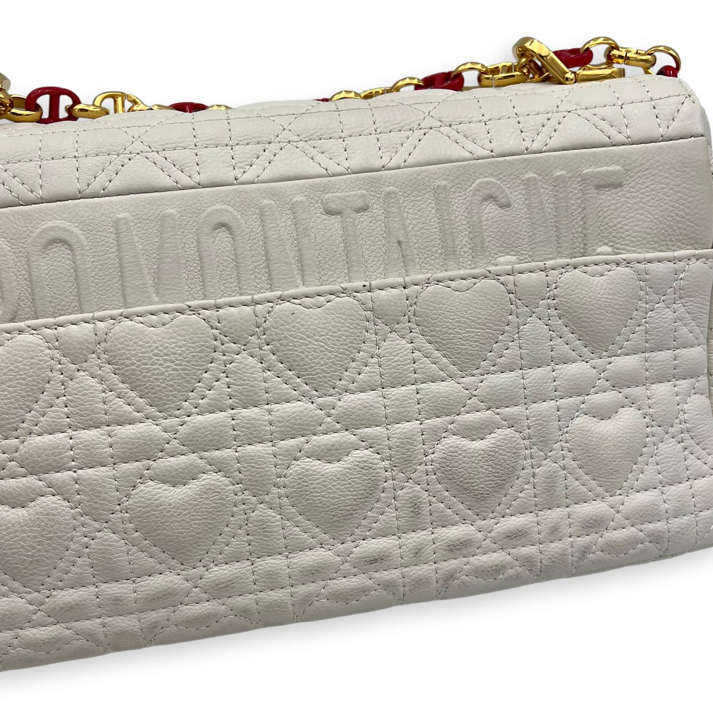 Caro Medium White Crossbody Bag in Calfskin, Gold hardware